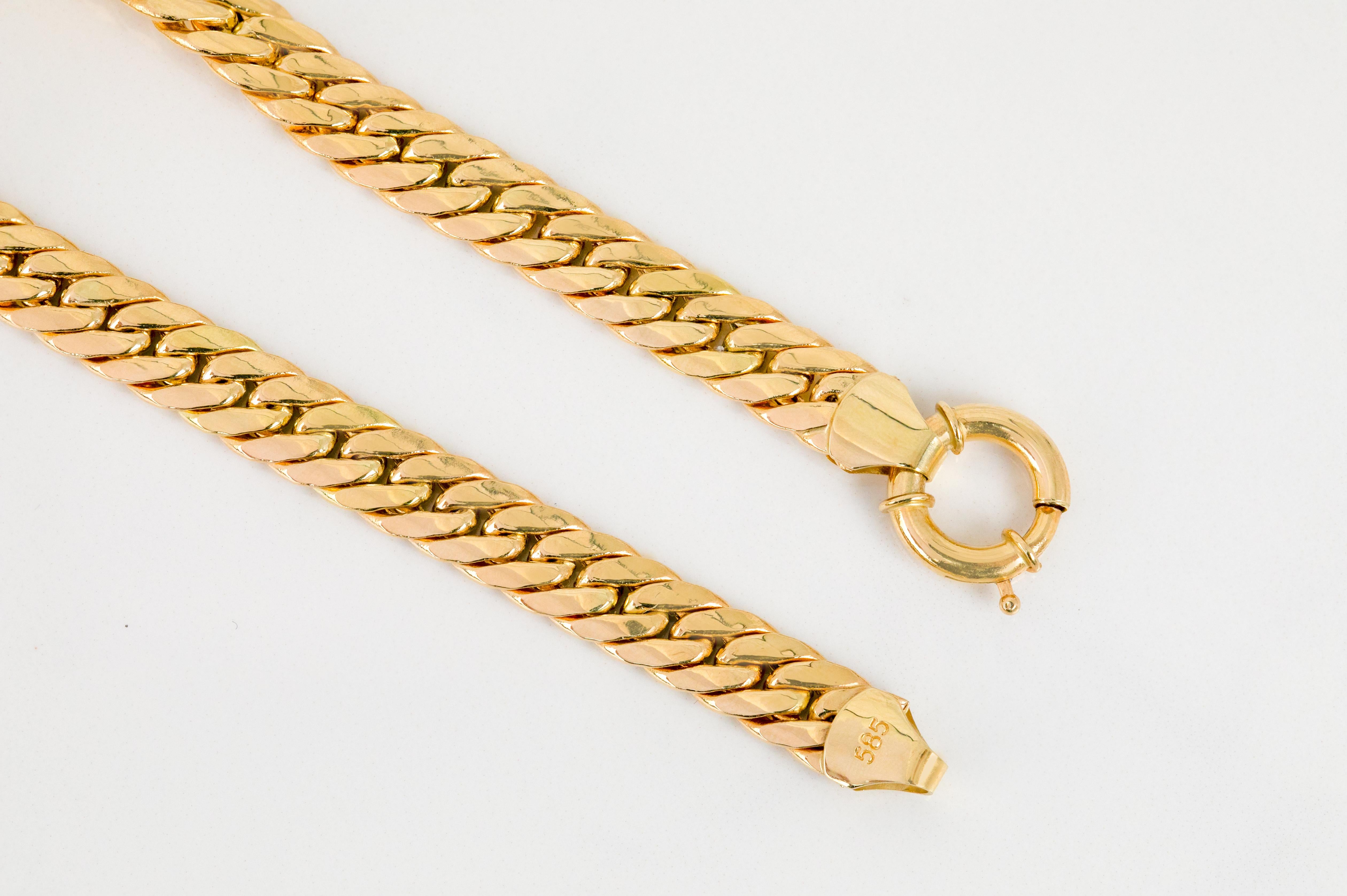 14k Gold Bracelet Gourmette Chain and Channel Lock Model Bracelet For Sale 1
