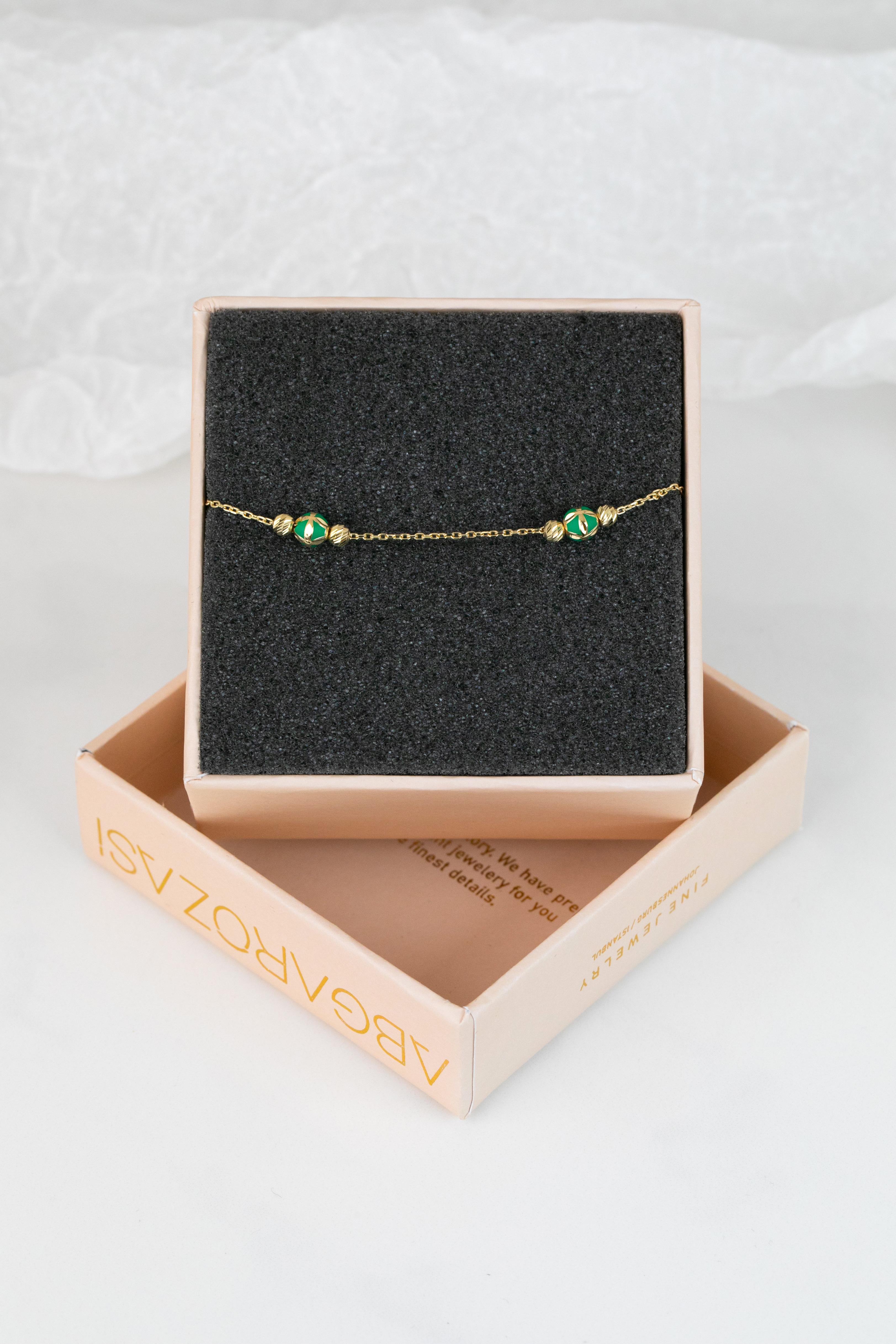 14k Gold Bracelet Green Enameled and Dorica Collected Model Bracelet For Sale 3
