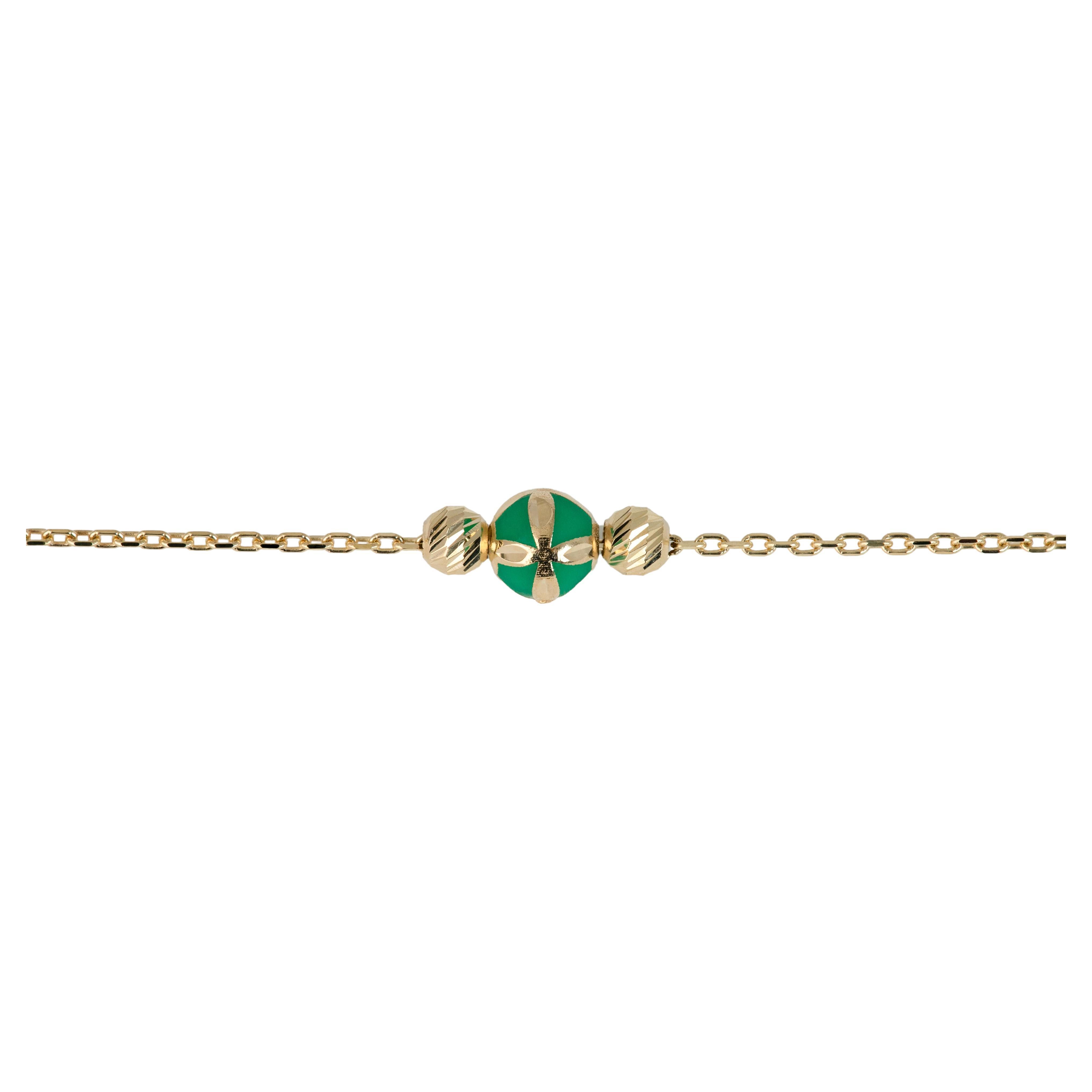14k Gold Bracelet Green Enameled and Dorica Collected Model Bracelet For Sale