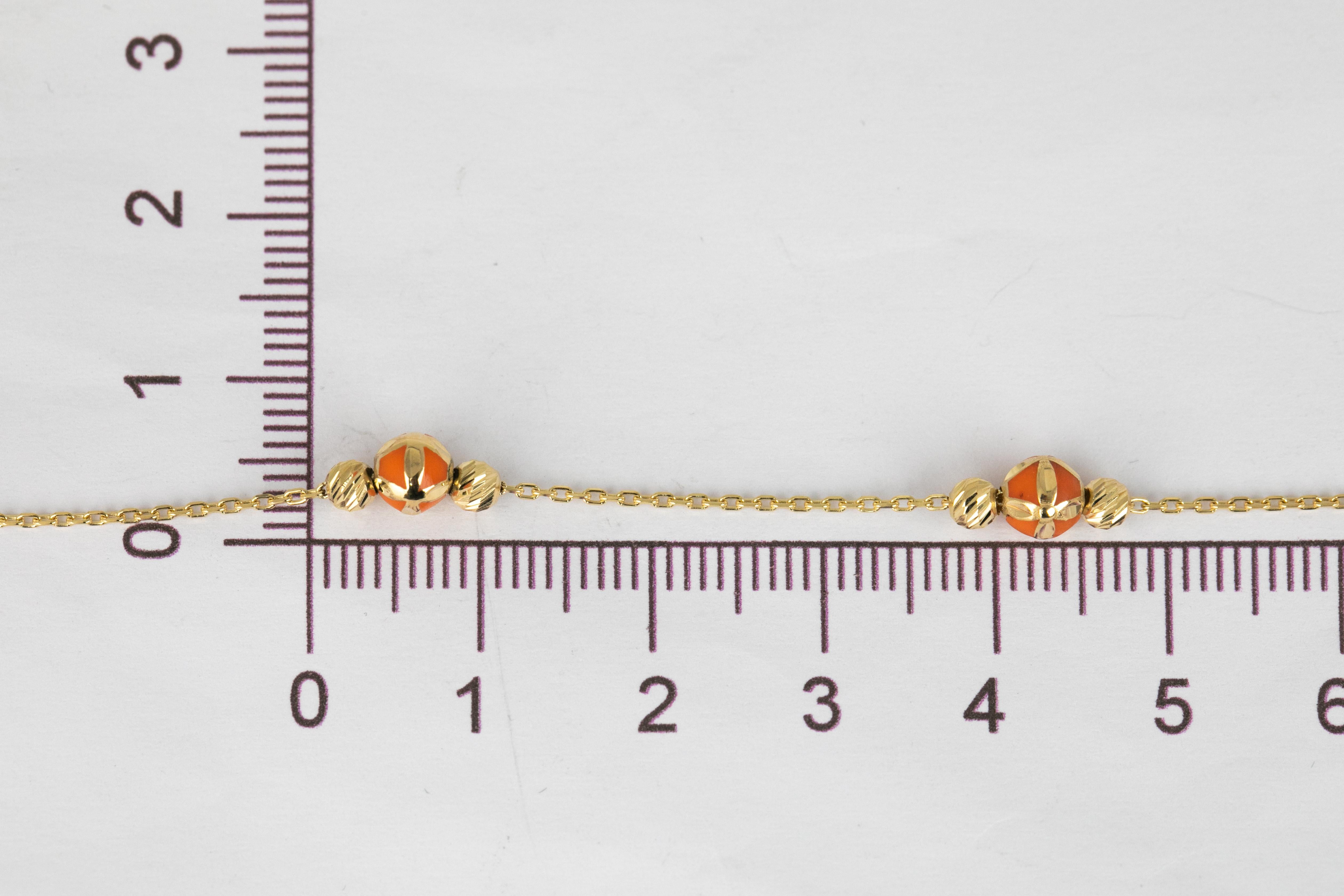 Men's 14k Gold Bracelet Orange Enameled and Dorica Collected Model Bracelet For Sale