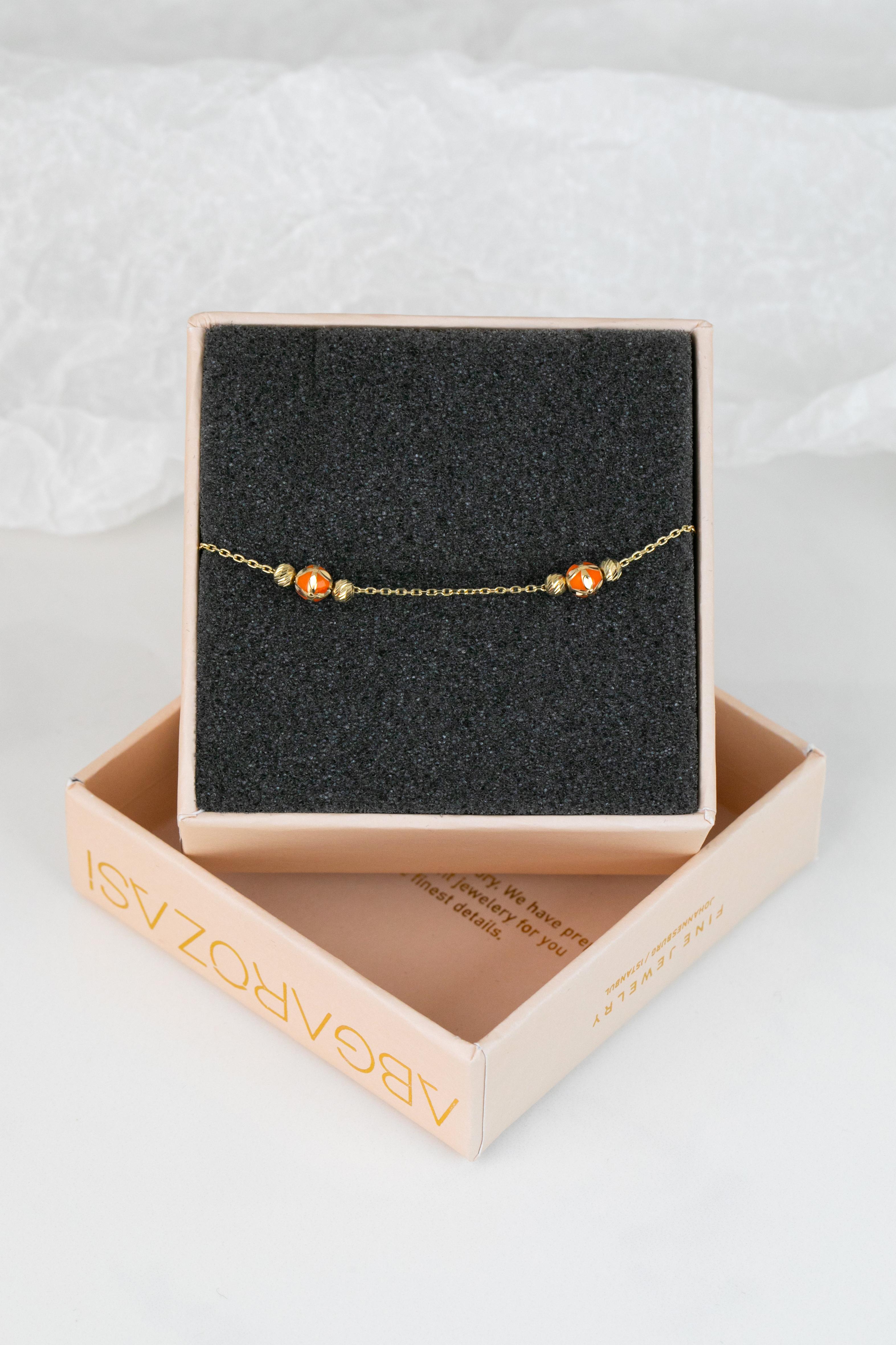 14k Gold Bracelet Orange Enameled and Dorica Collected Model Bracelet For Sale 1
