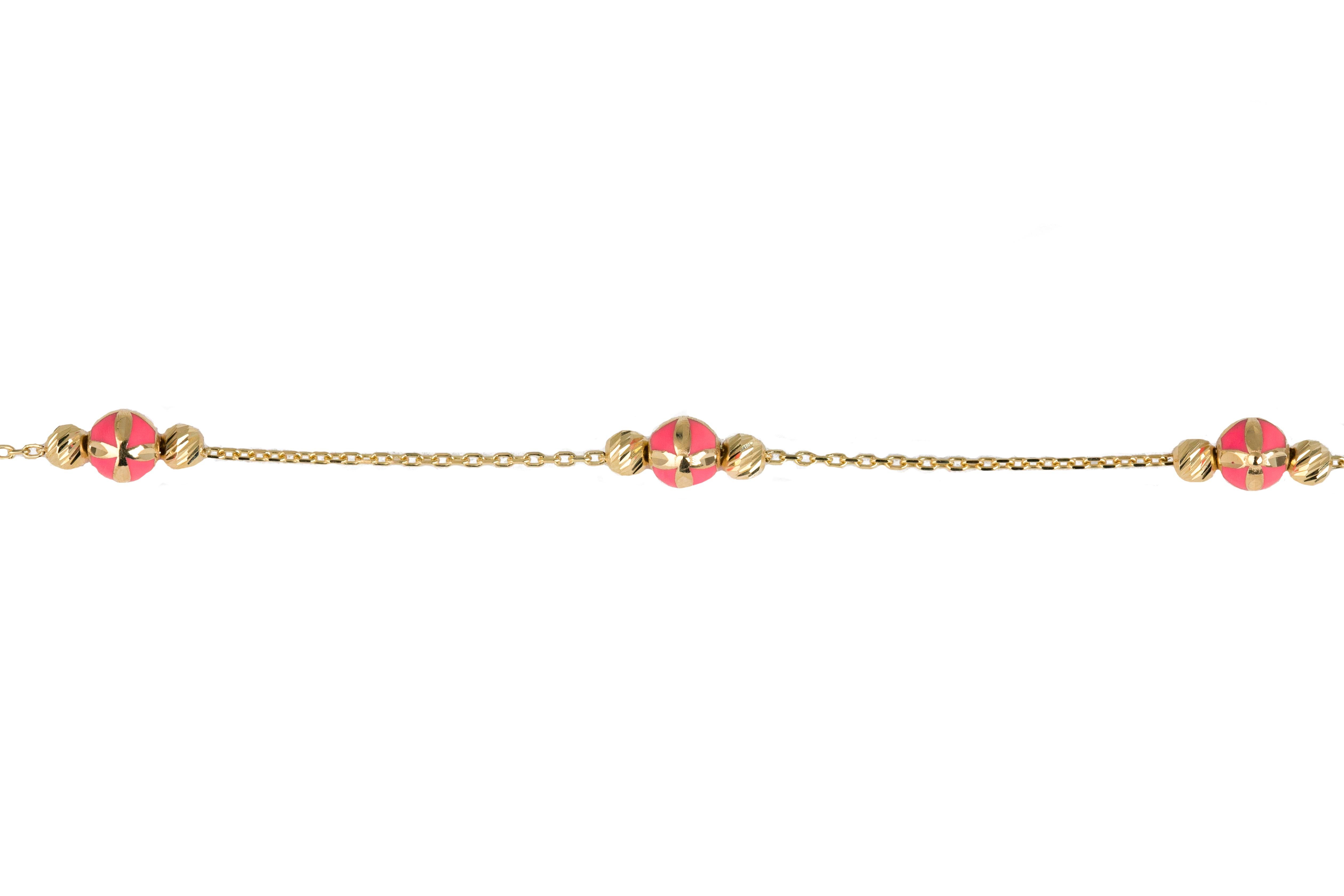 14k Gold Bracelet Pink Enameled and Dorica Collected Model Bracelet In New Condition For Sale In ISTANBUL, TR