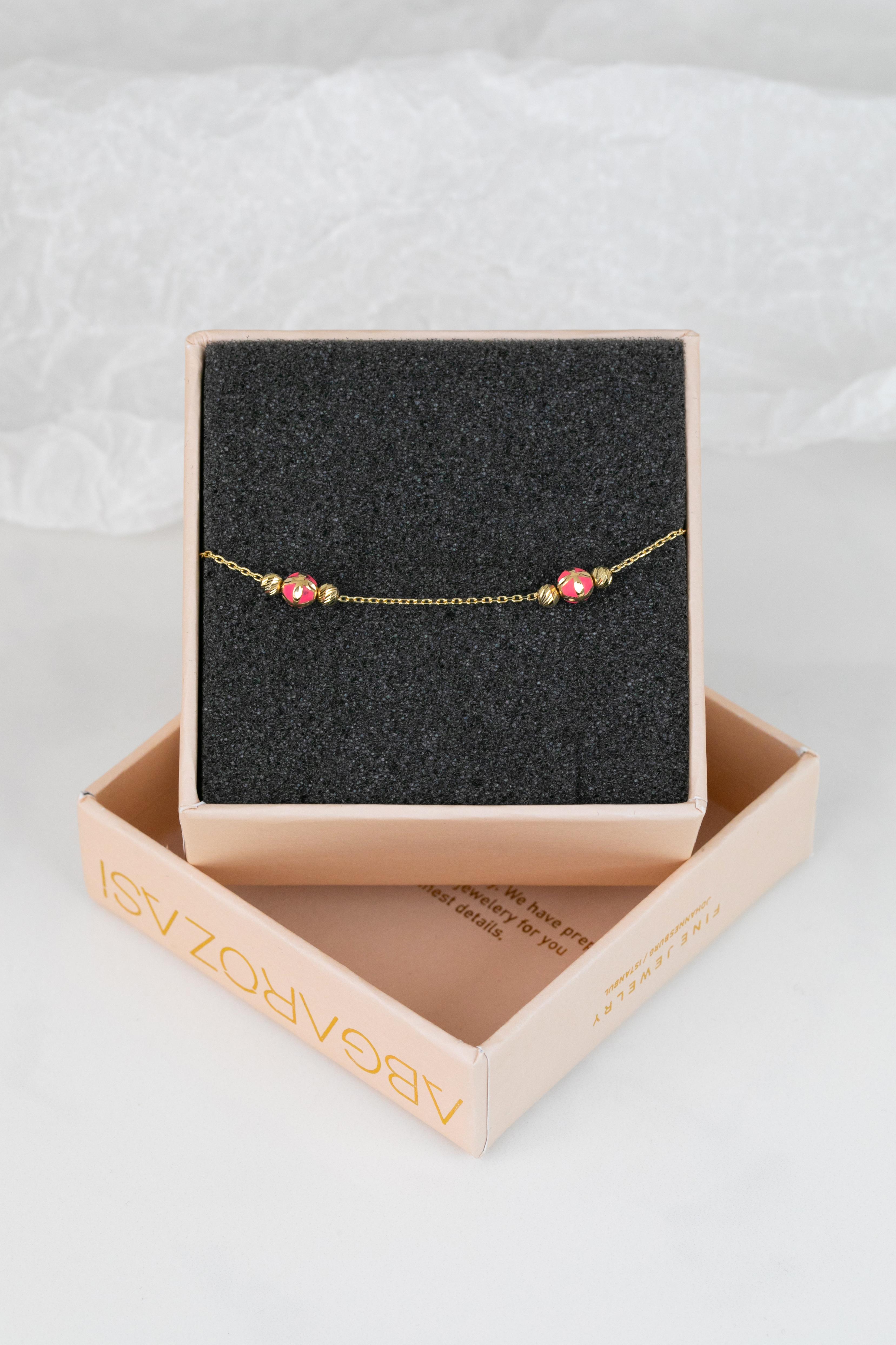14k Gold Bracelet Pink Enameled and Dorica Collected Model Bracelet For Sale 3