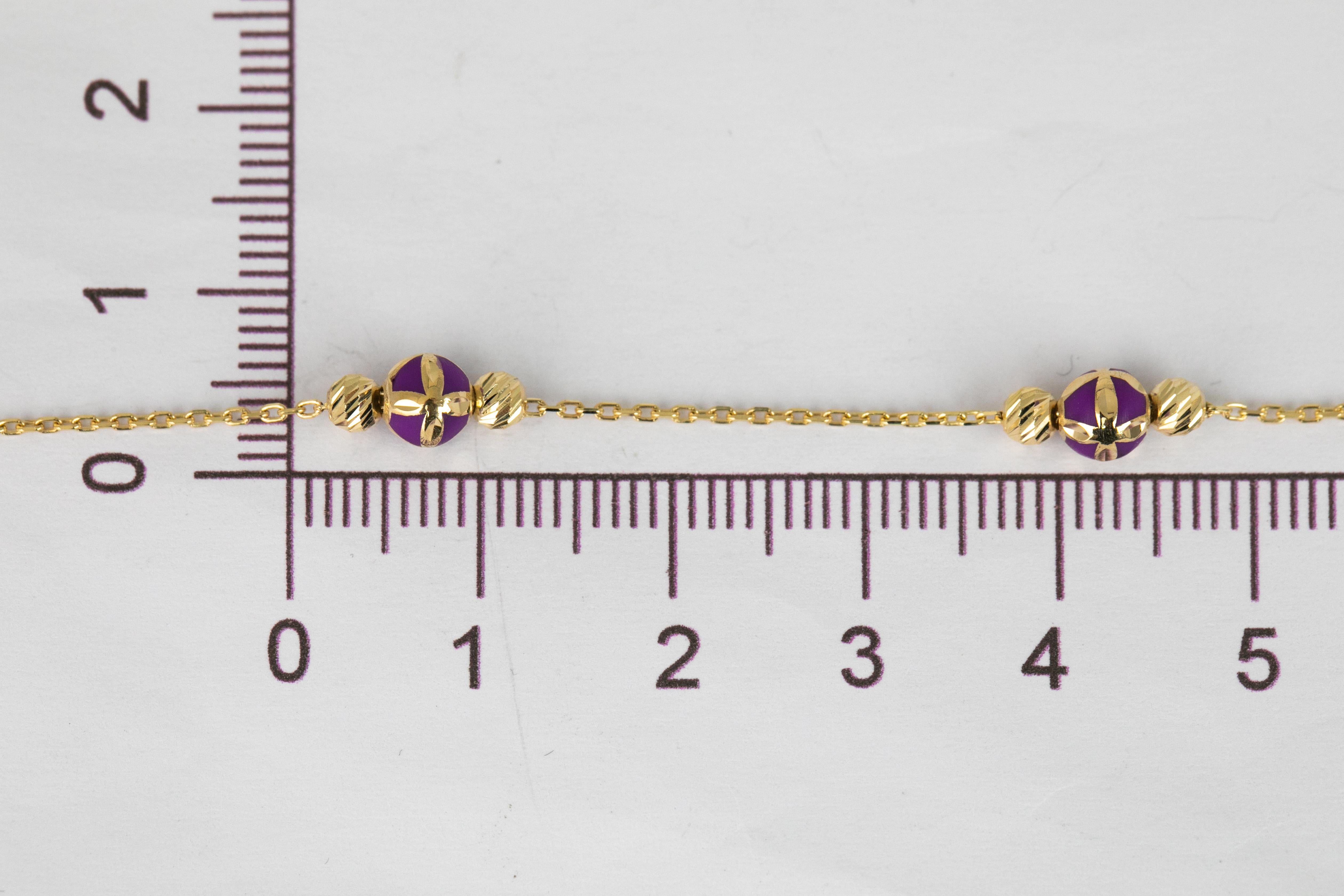 Women's or Men's 14k Gold Bracelet Purple Enameled and Dorica Collected Model Bracelet For Sale