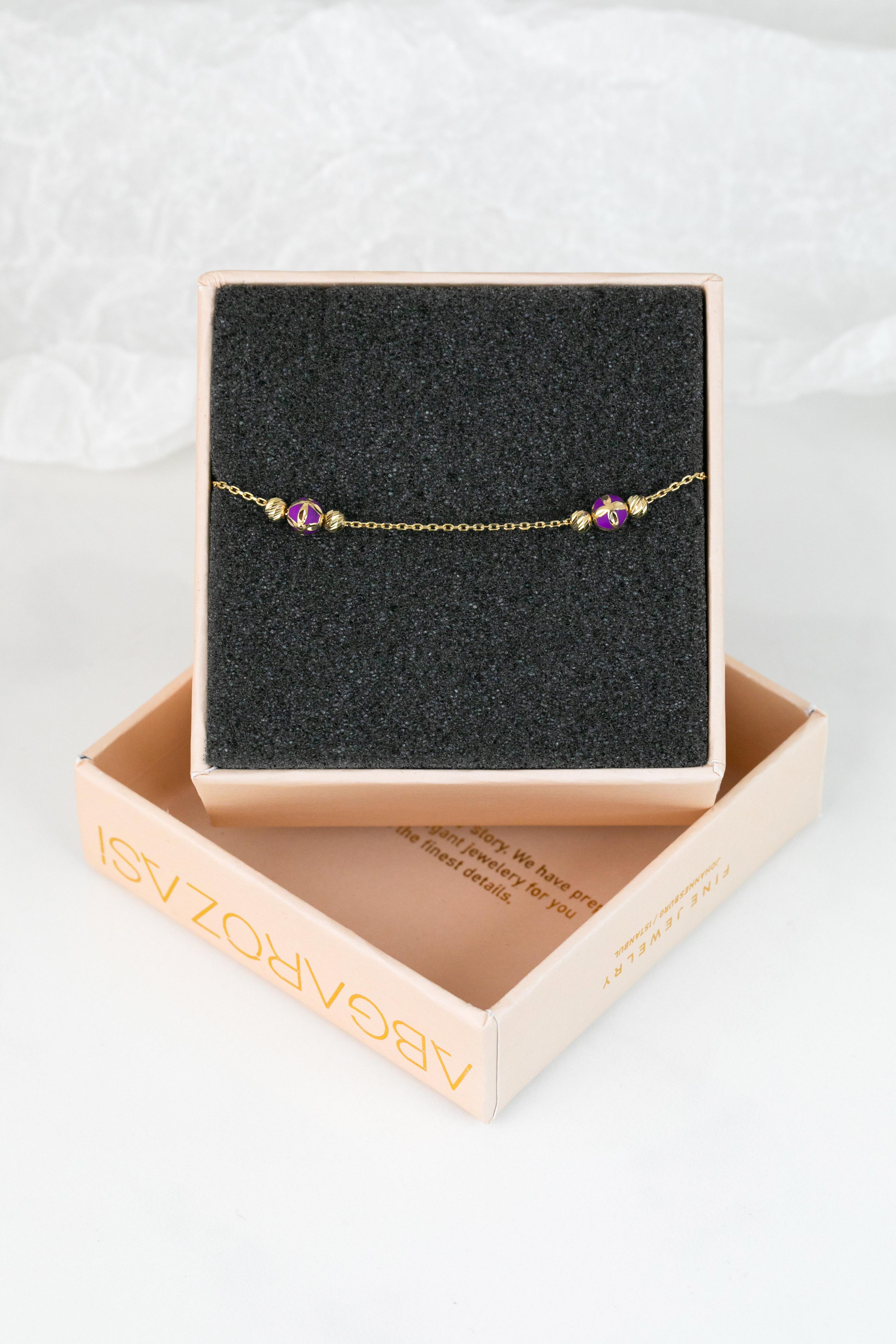 14k Gold Bracelet Purple Enameled and Dorica Collected Model Bracelet For Sale 3