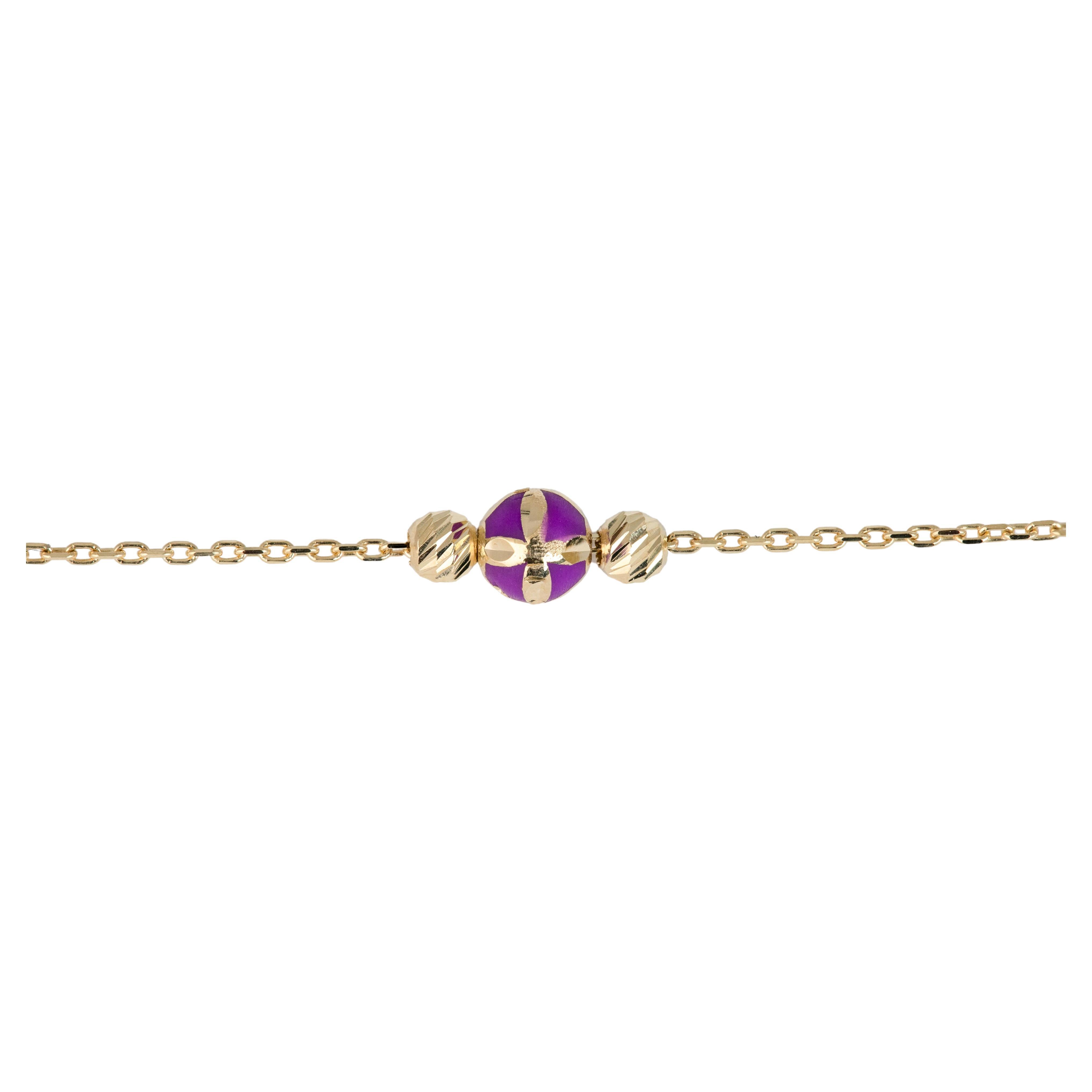 Bracelet en or 14 carats émaillé violet et bracelet de collection Dorica