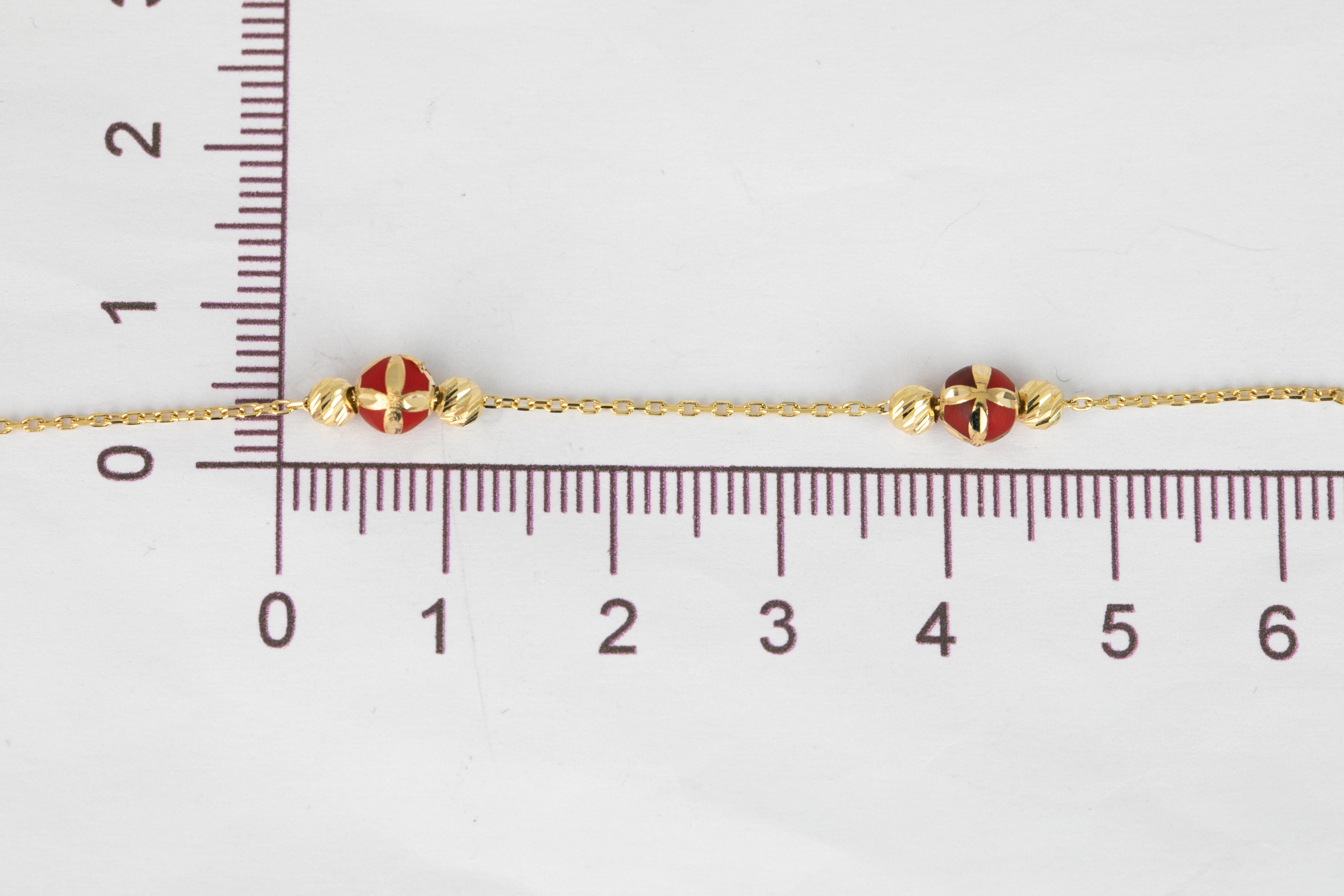 14k Gold Bracelet Red Enameled and Dorica Collected Model Bracelet For Sale 7
