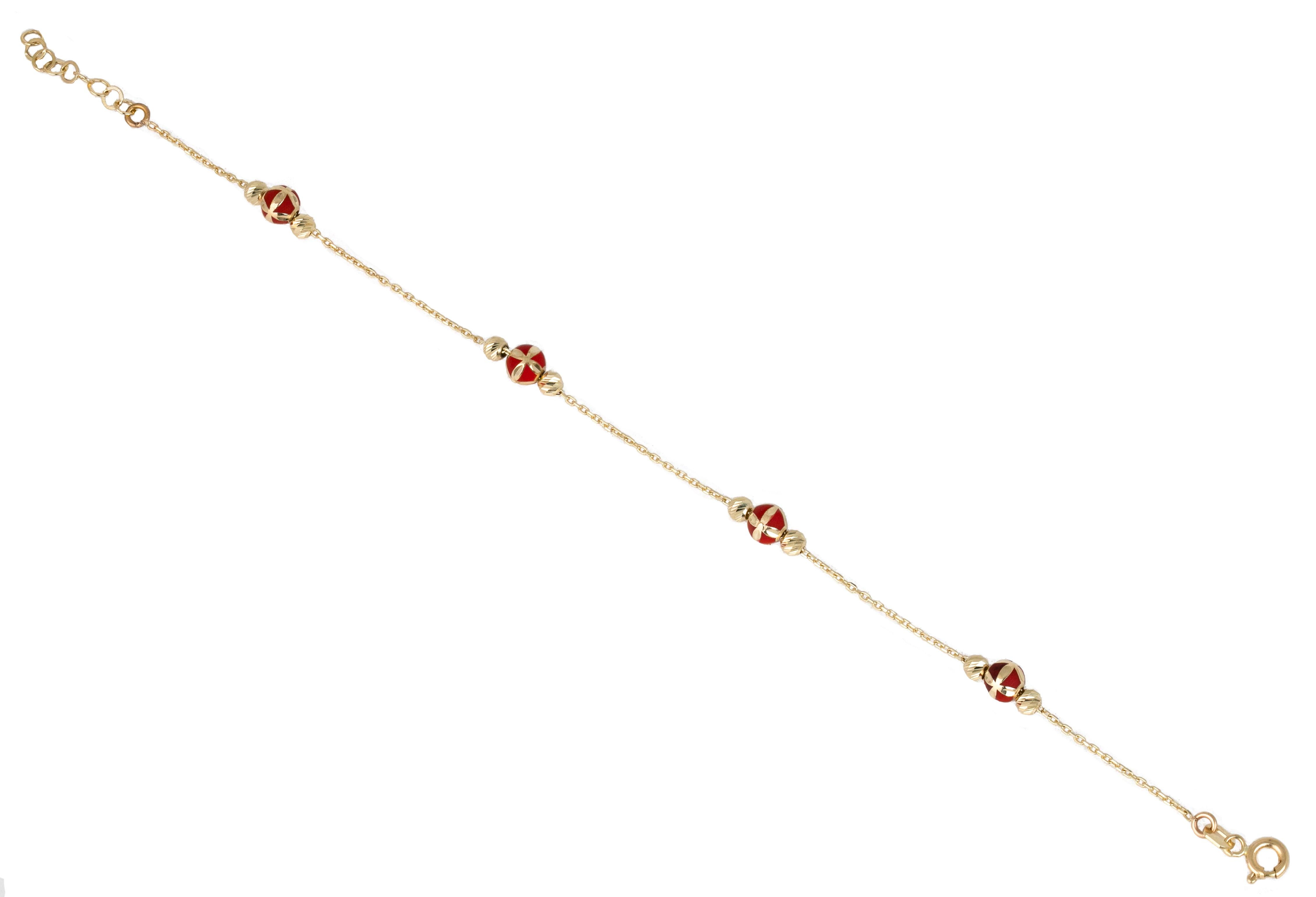 14k Gold Bracelet Red Enameled and Dorica Collected Model Bracelet For Sale 2