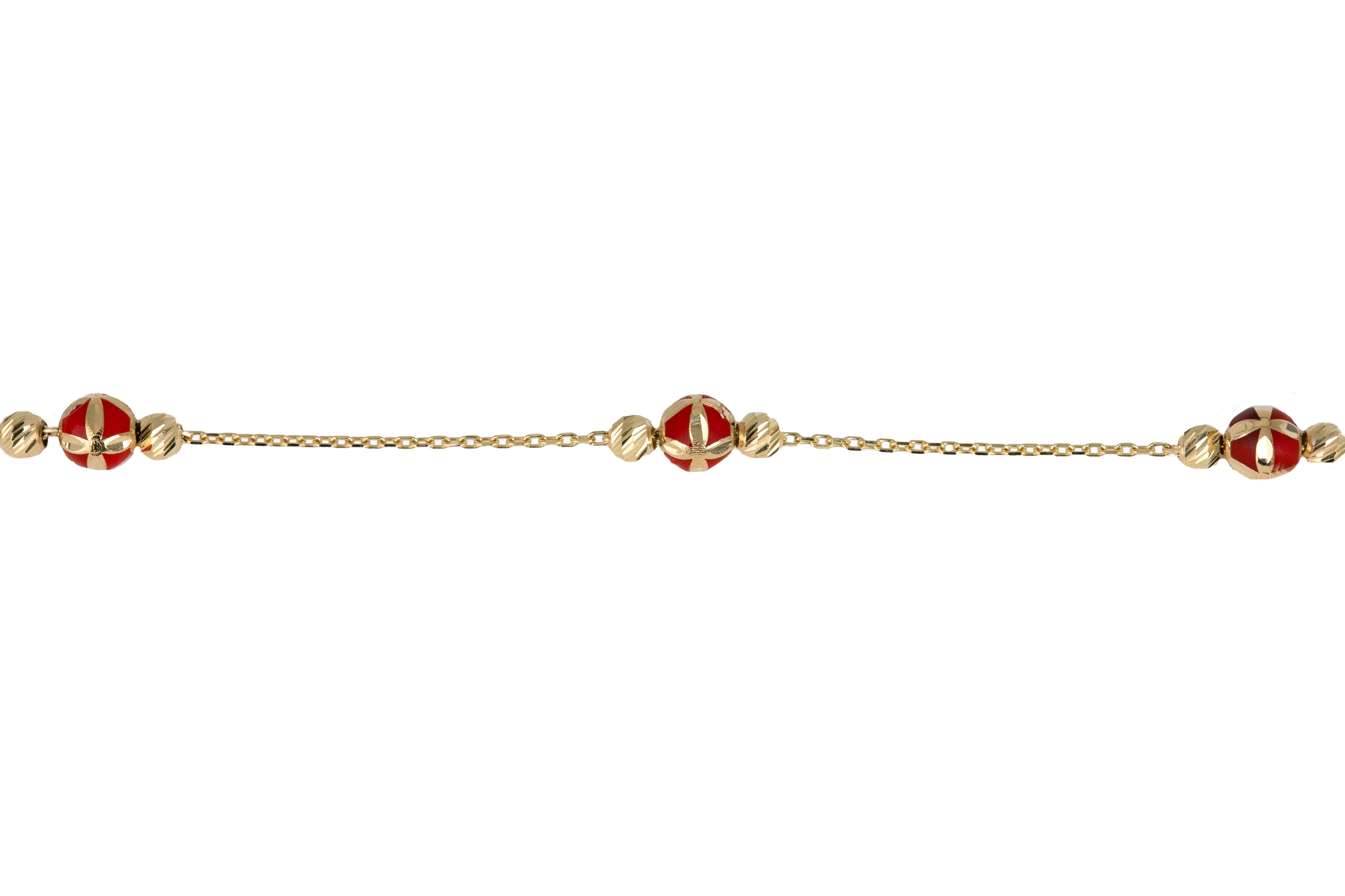 14k Gold Bracelet Red Enameled and Dorica Collected Model Bracelet For Sale 3