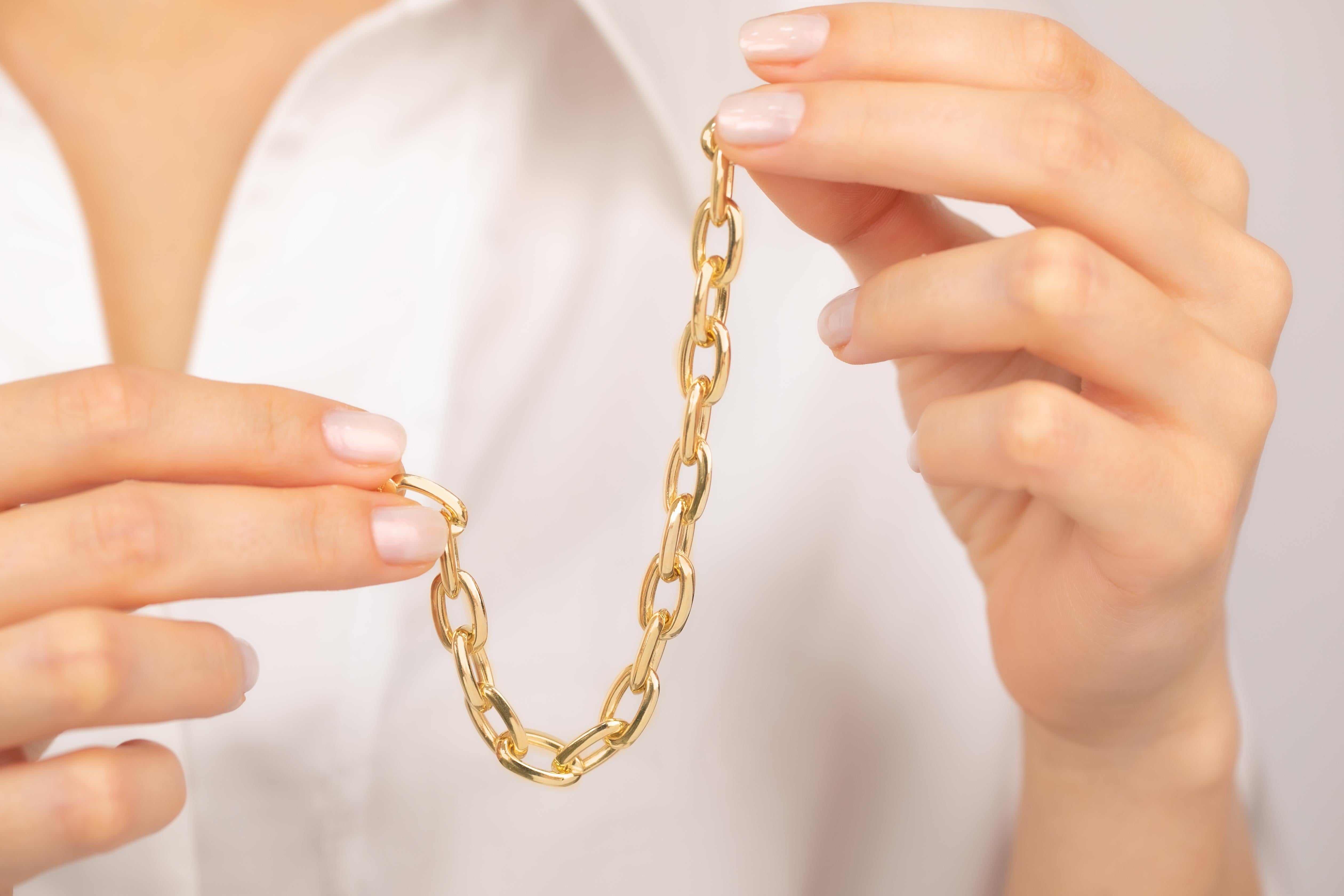 Women's 14k Gold Bracelet Ring Paper Clip Chain Model Bracelet For Sale