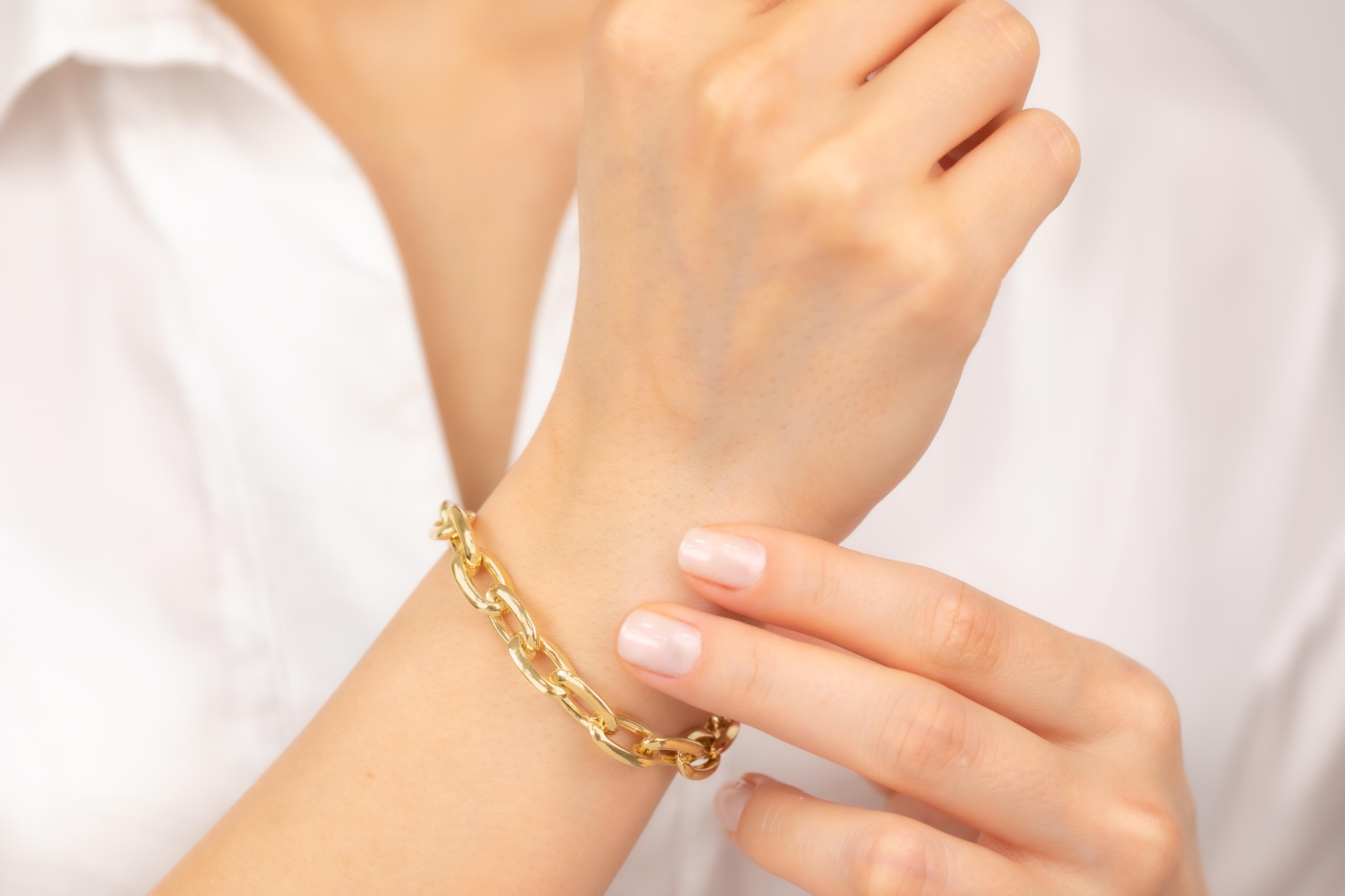 14k Gold Bracelet Ring Paper Clip Chain Model Bracelet For Sale 2
