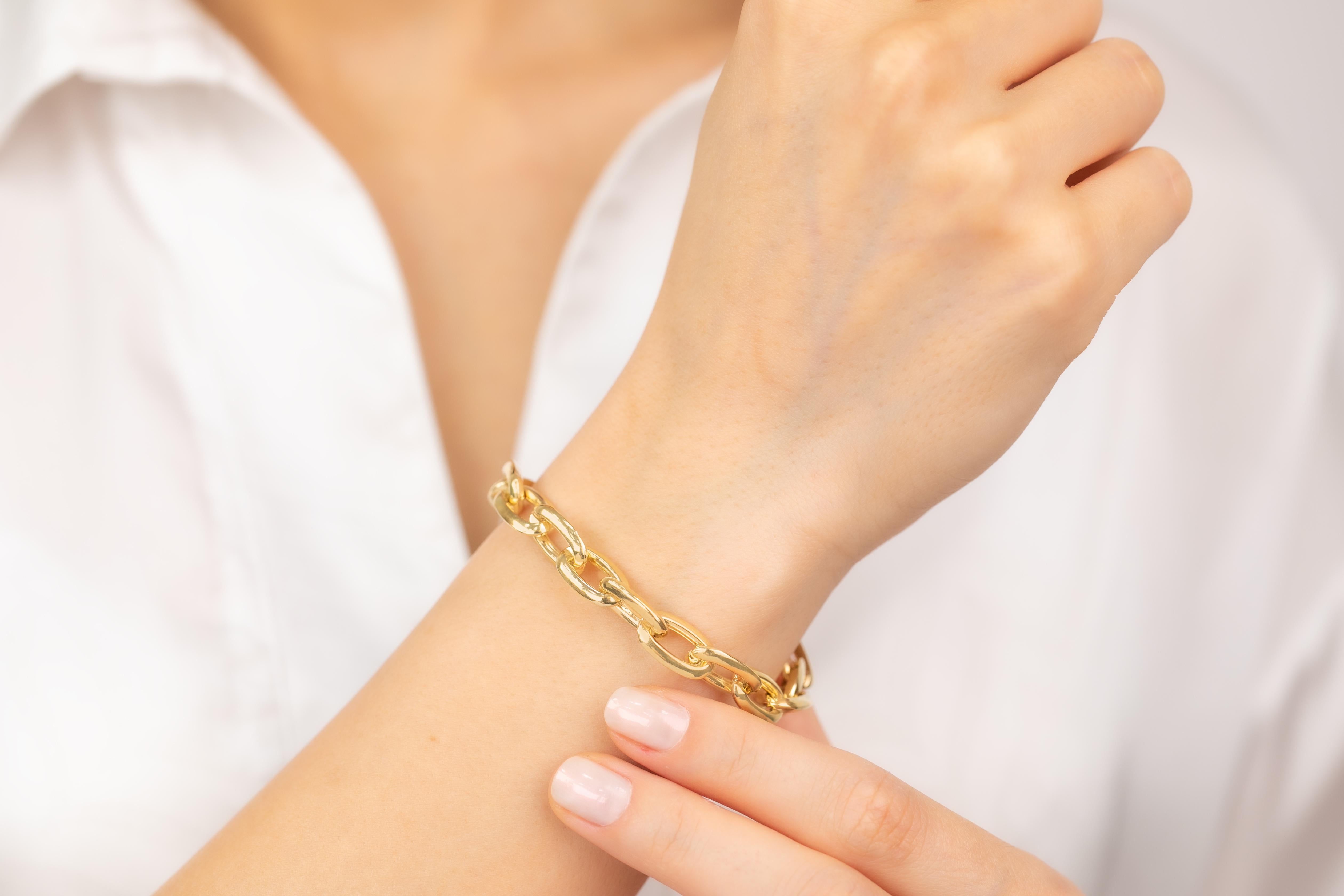 14k Gold Bracelet Ring Paper Clip Chain Model Bracelet For Sale 3