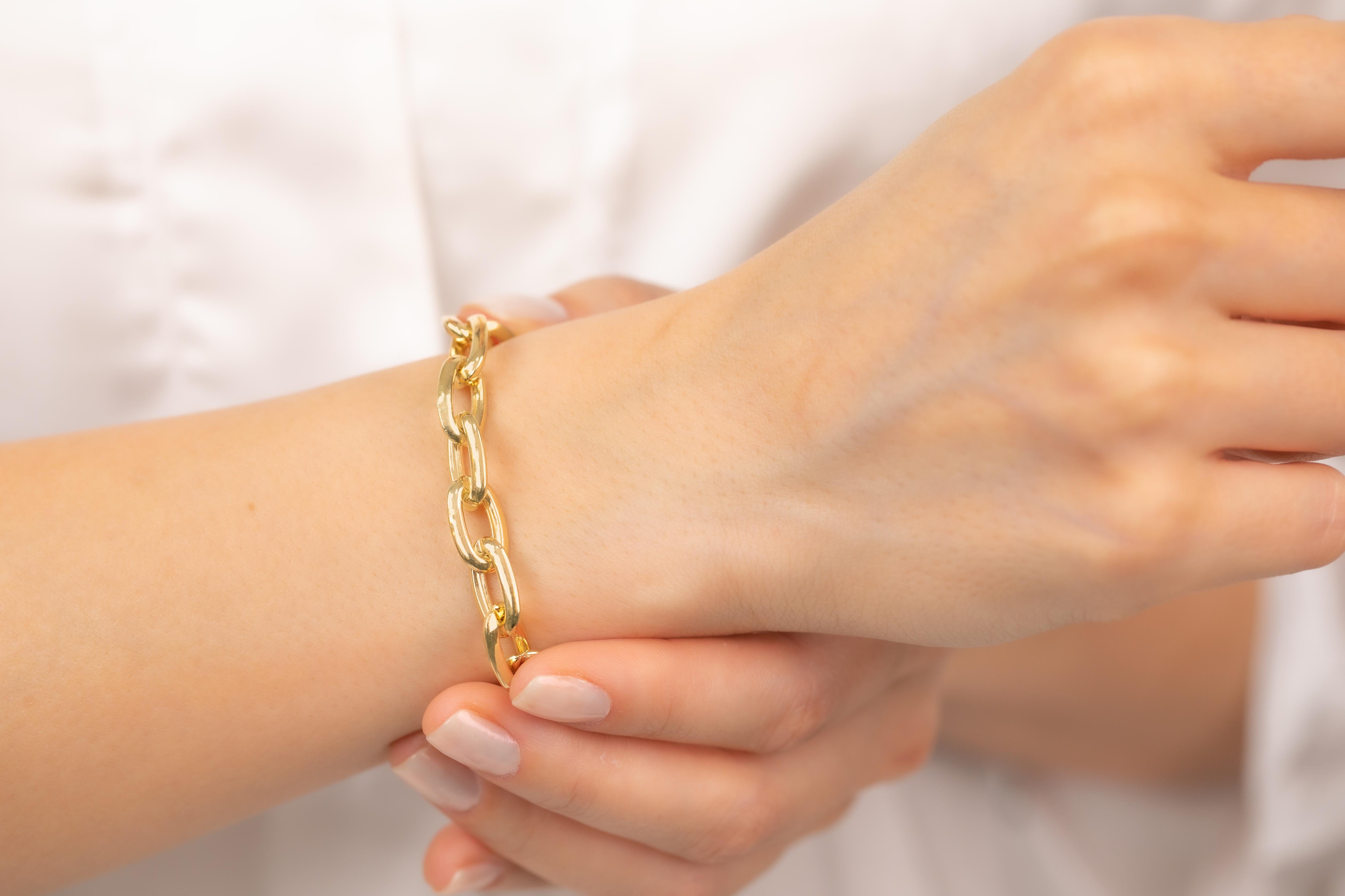14k Gold Bracelet Ring Paper Clip Chain Model Bracelet For Sale 4