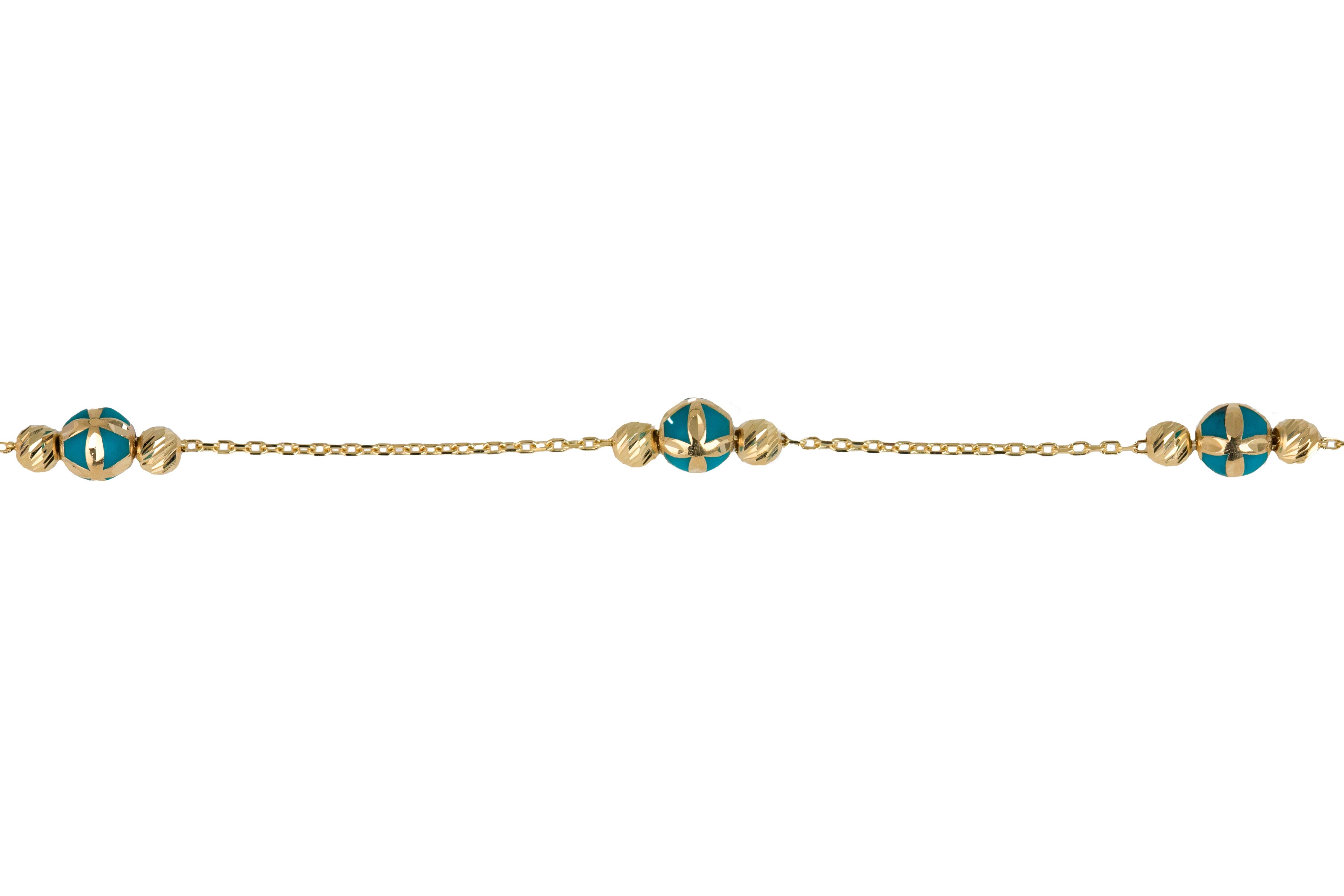 Contemporary 14k Gold Bracelet Turquoise Enamel and Dorica Collected Model Bracelet For Sale