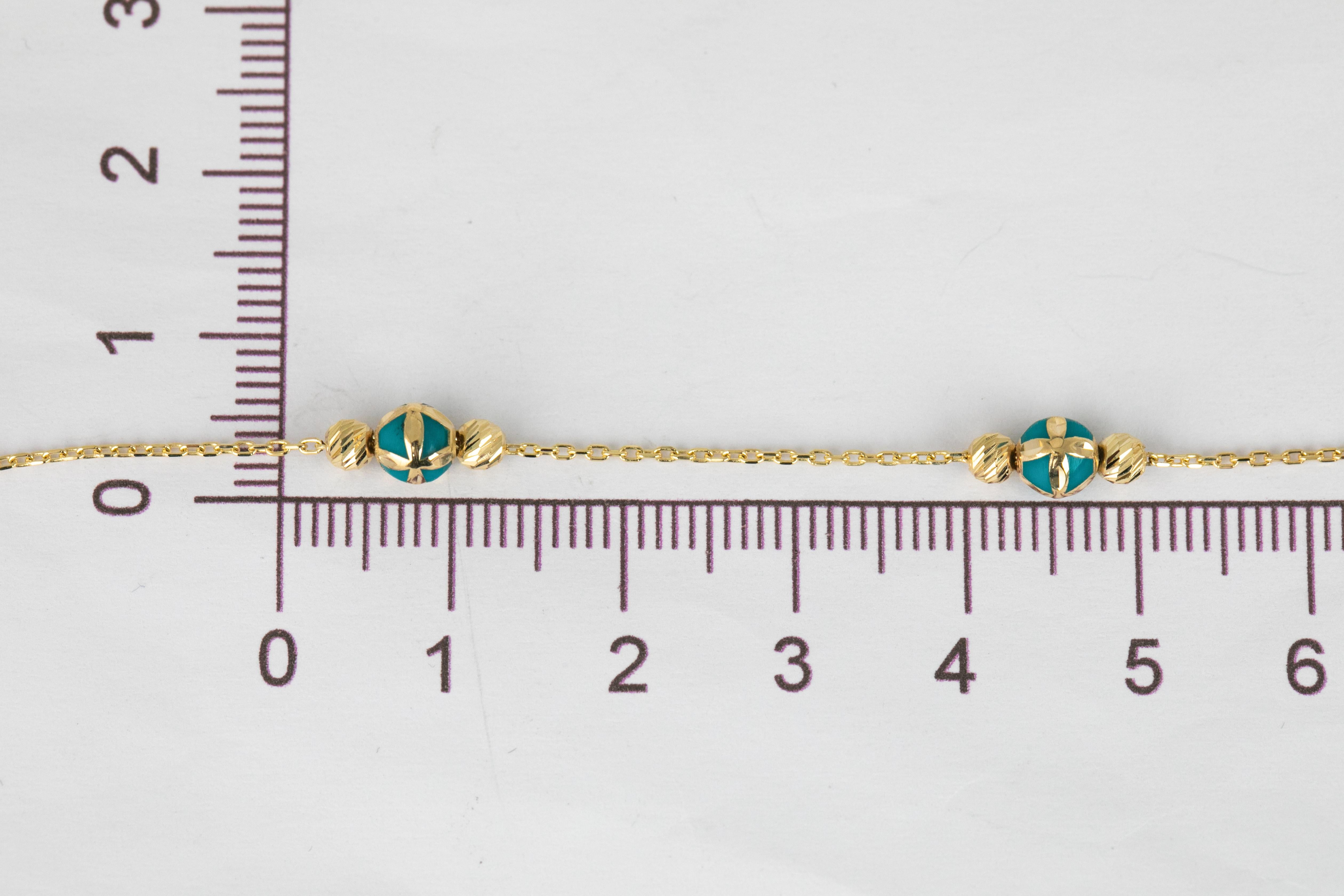 14k Gold Bracelet Turquoise Enamel and Dorica Collected Model Bracelet For Sale 1
