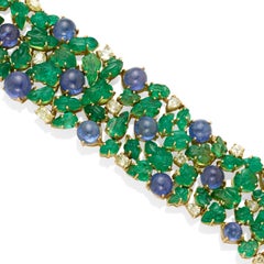 14k Gold Bracelet w/ Tanzanite, Emeralds & 2.85 Carat Diamond Accents, Size 7.5