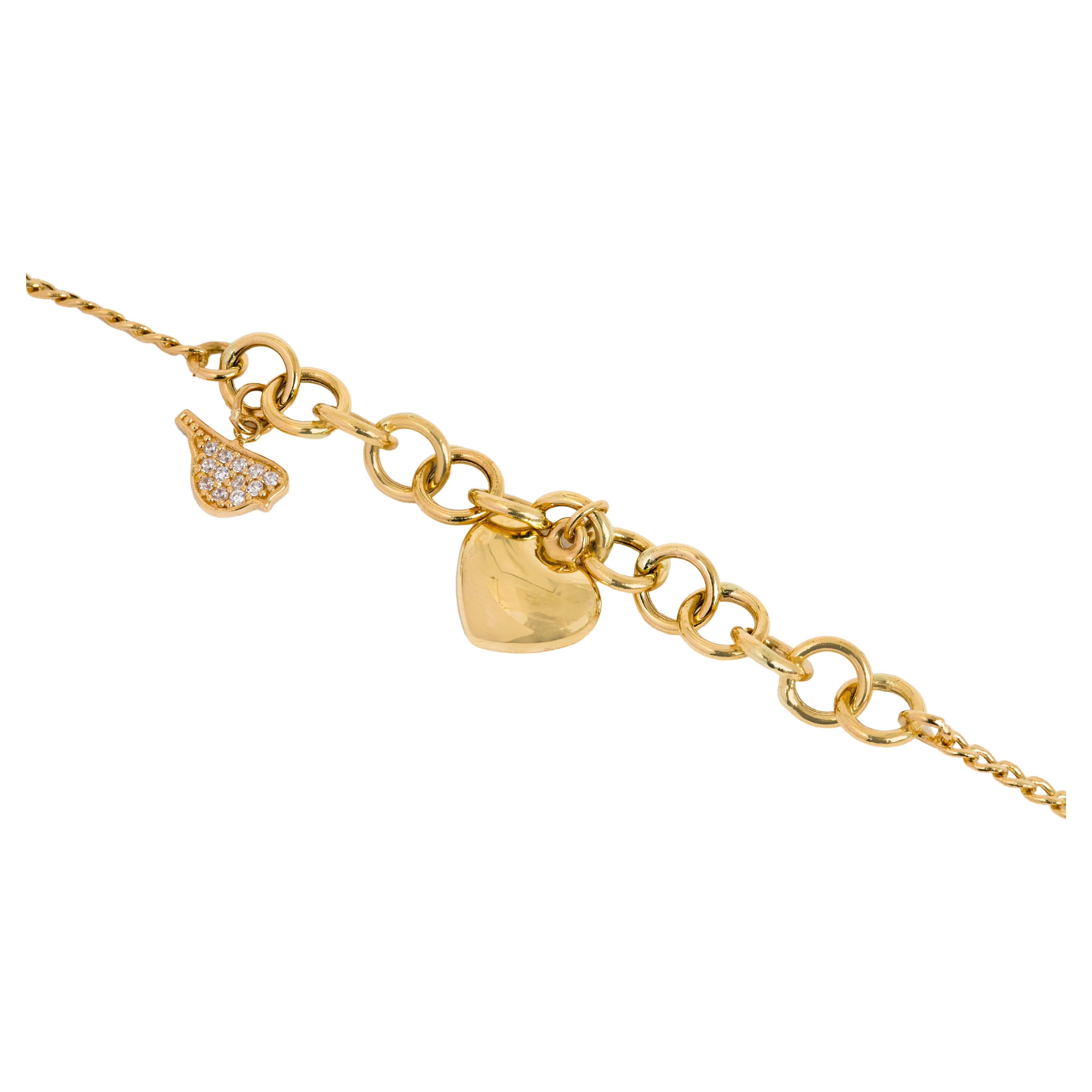 14k Gold Bracelet with Bold Chain, 14k Gold Chain and Heart Sembol Bracelet For Sale