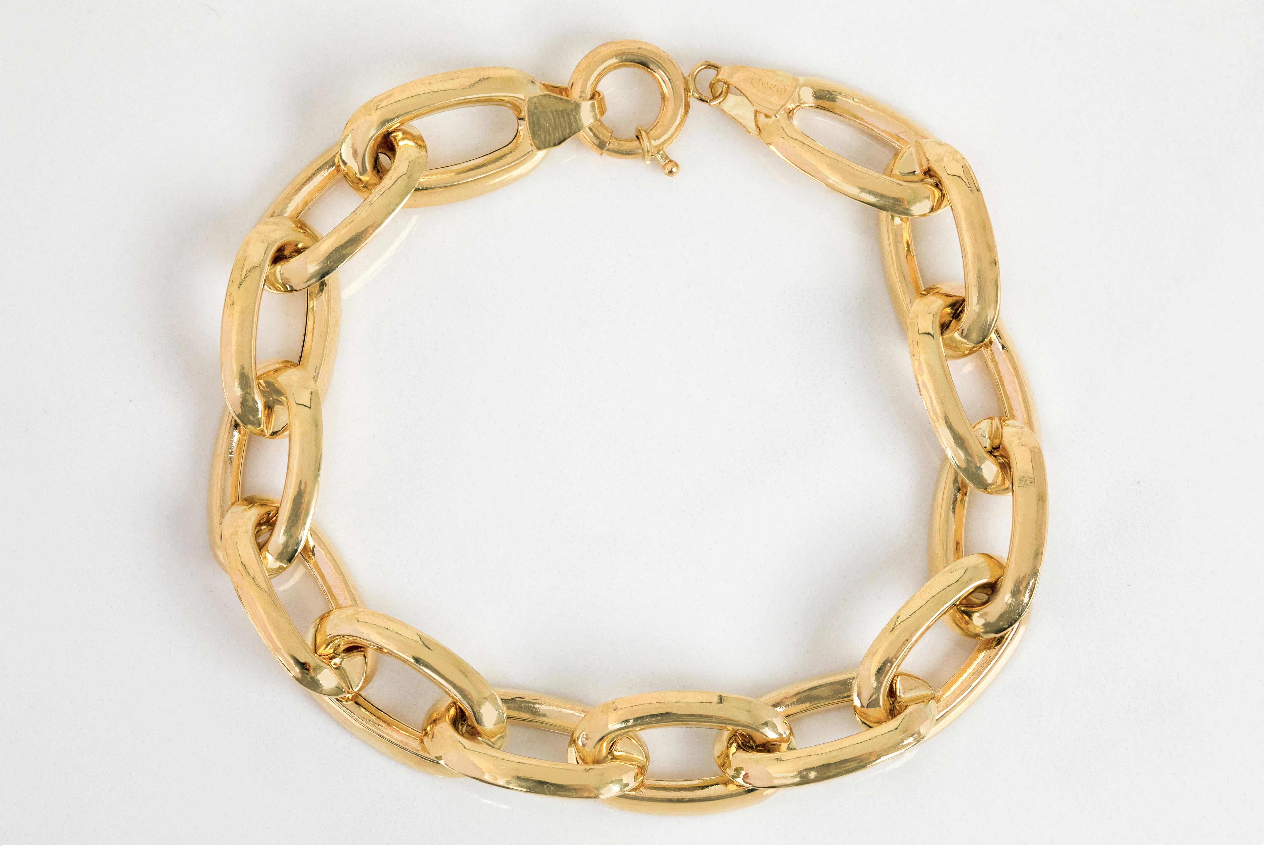 14k Gold Bracelet with Bold Chain, 14k Gold Chain Bracelet, Rectangle Bracelet For Sale 6