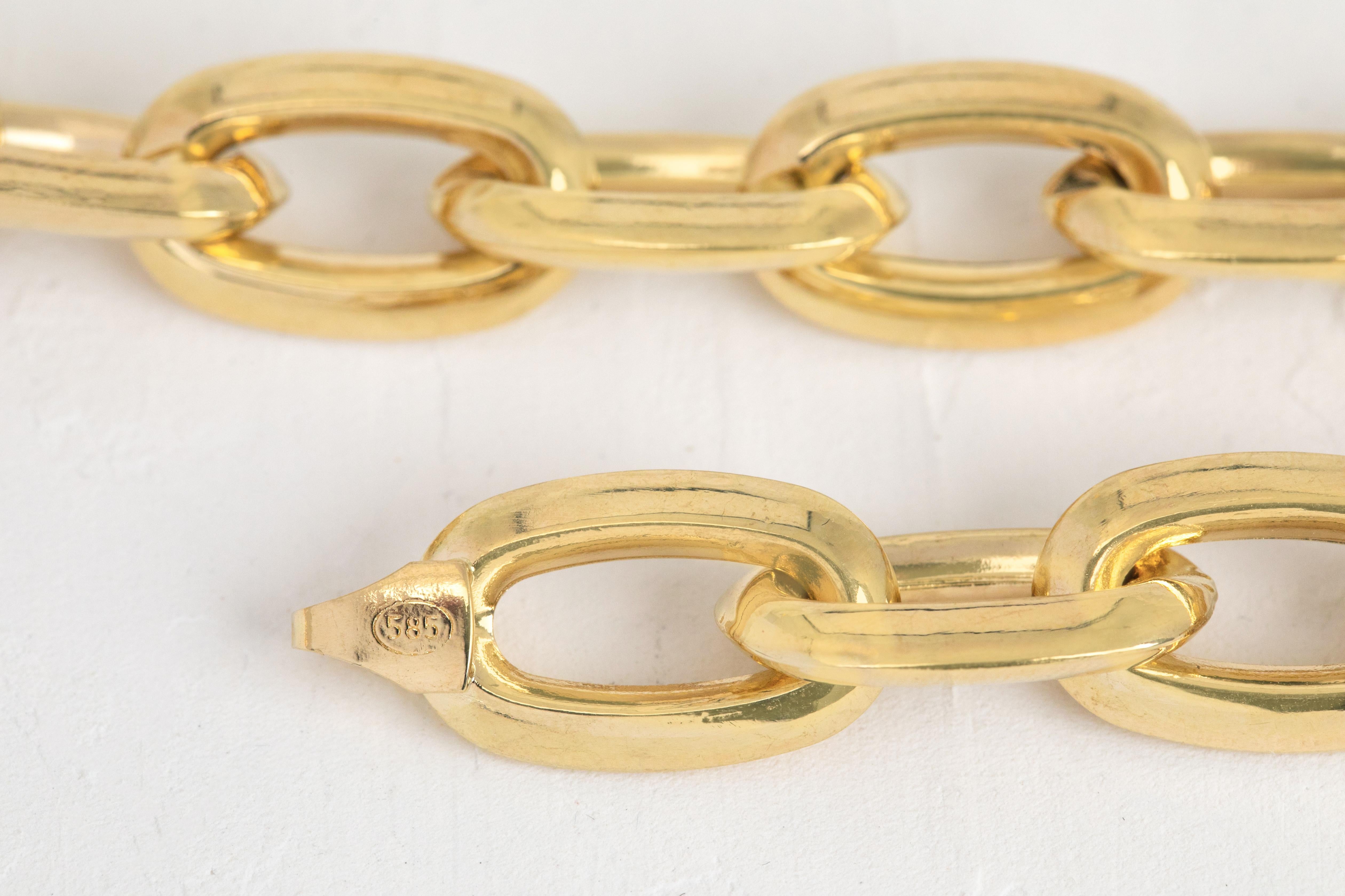 14k Gold Bracelet with Bold Chain, 14k Gold Chain Bracelet, Rectangle Bracelet For Sale 7