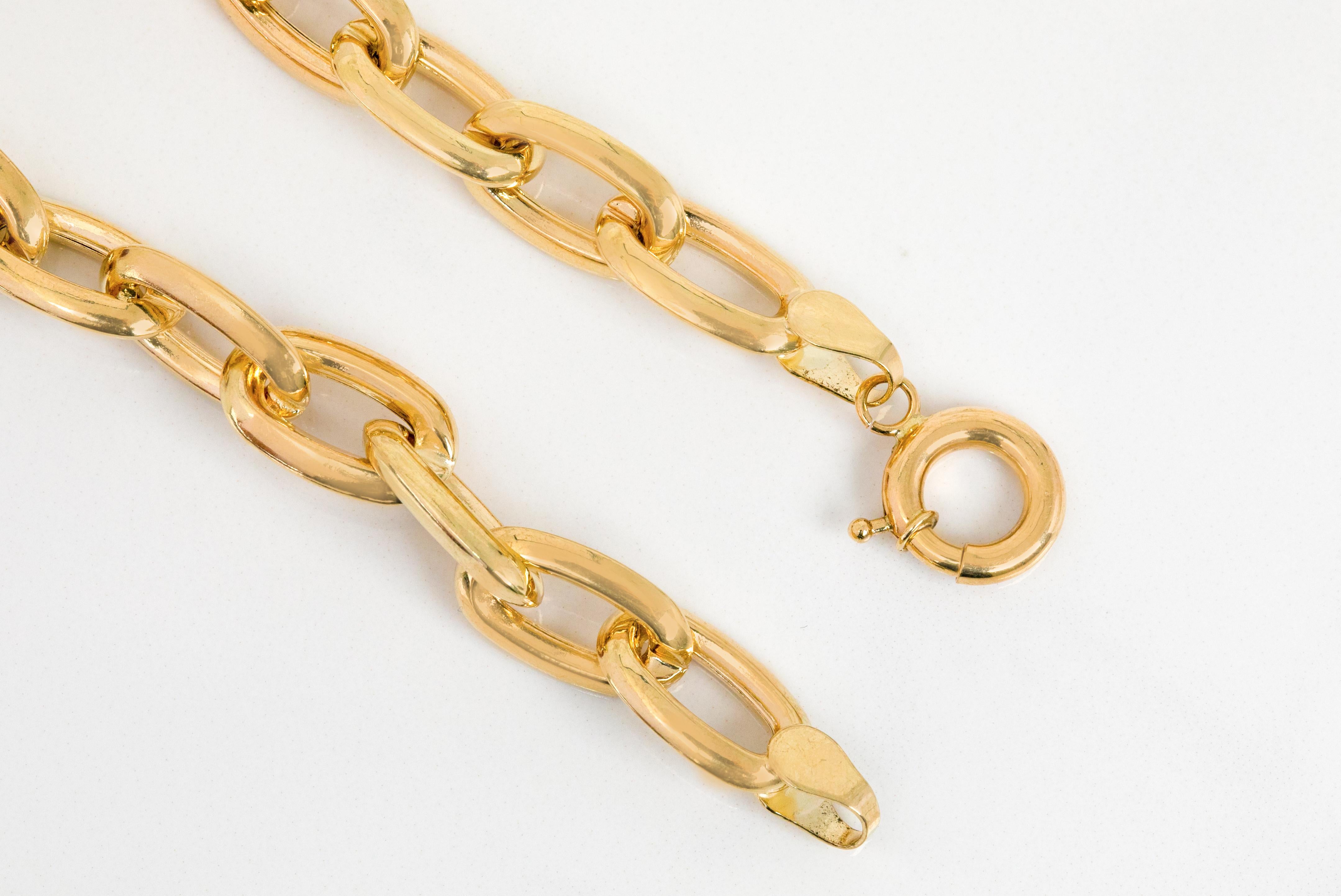 14k Gold Bracelet with Bold Chain, 14k Gold Chain Bracelet, Rectangle Bracelet For Sale 8
