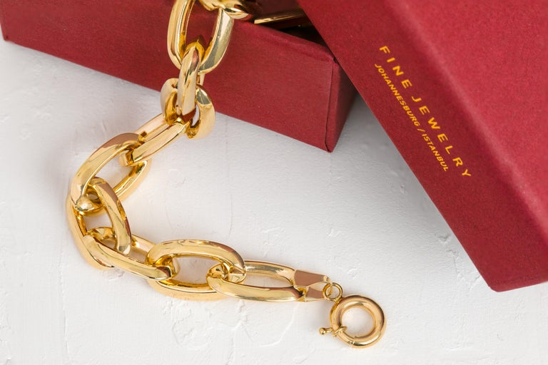 14k Gold Bracelet with Bold Chain, 14k Gold Chain Bracelet, Rectangle