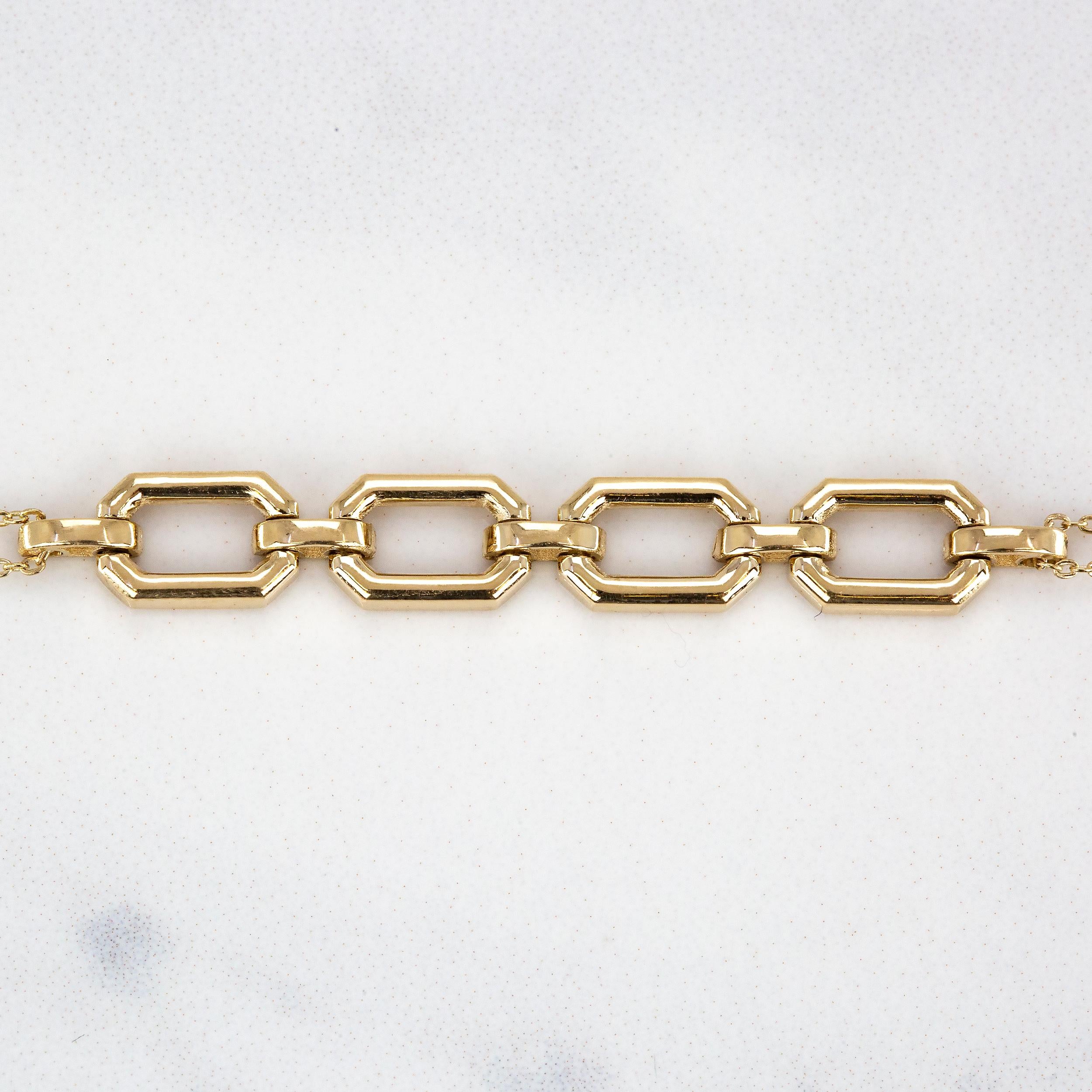 14K Gold Bracelet with Bold Chain, 14k Gold Chain Bracelet, Rectangle Bracelet For Sale 1