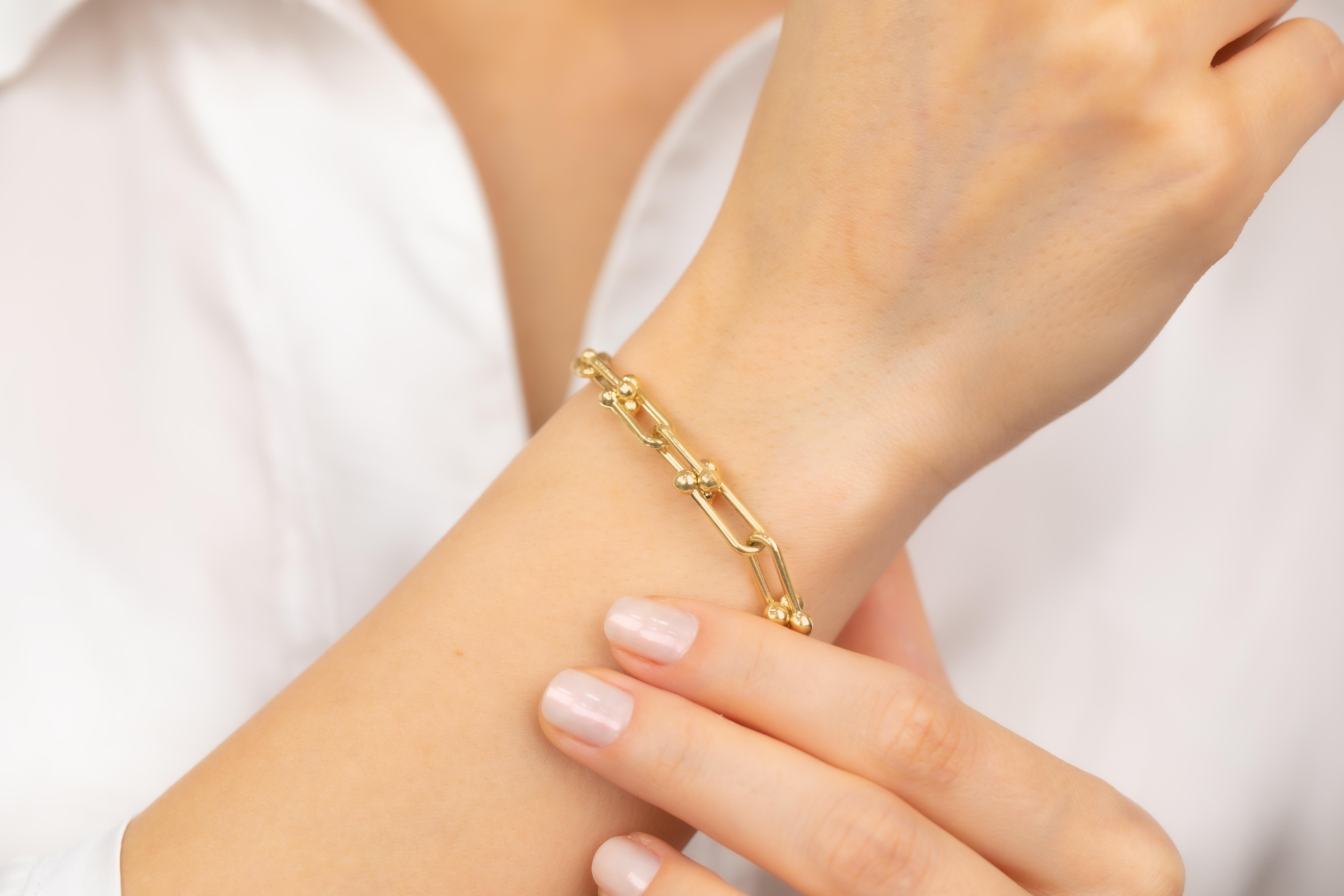 14k Gold Bracelet with Bold Chain, 14k Gold Chain Bracelet, Rectangle Bracelet For Sale 1