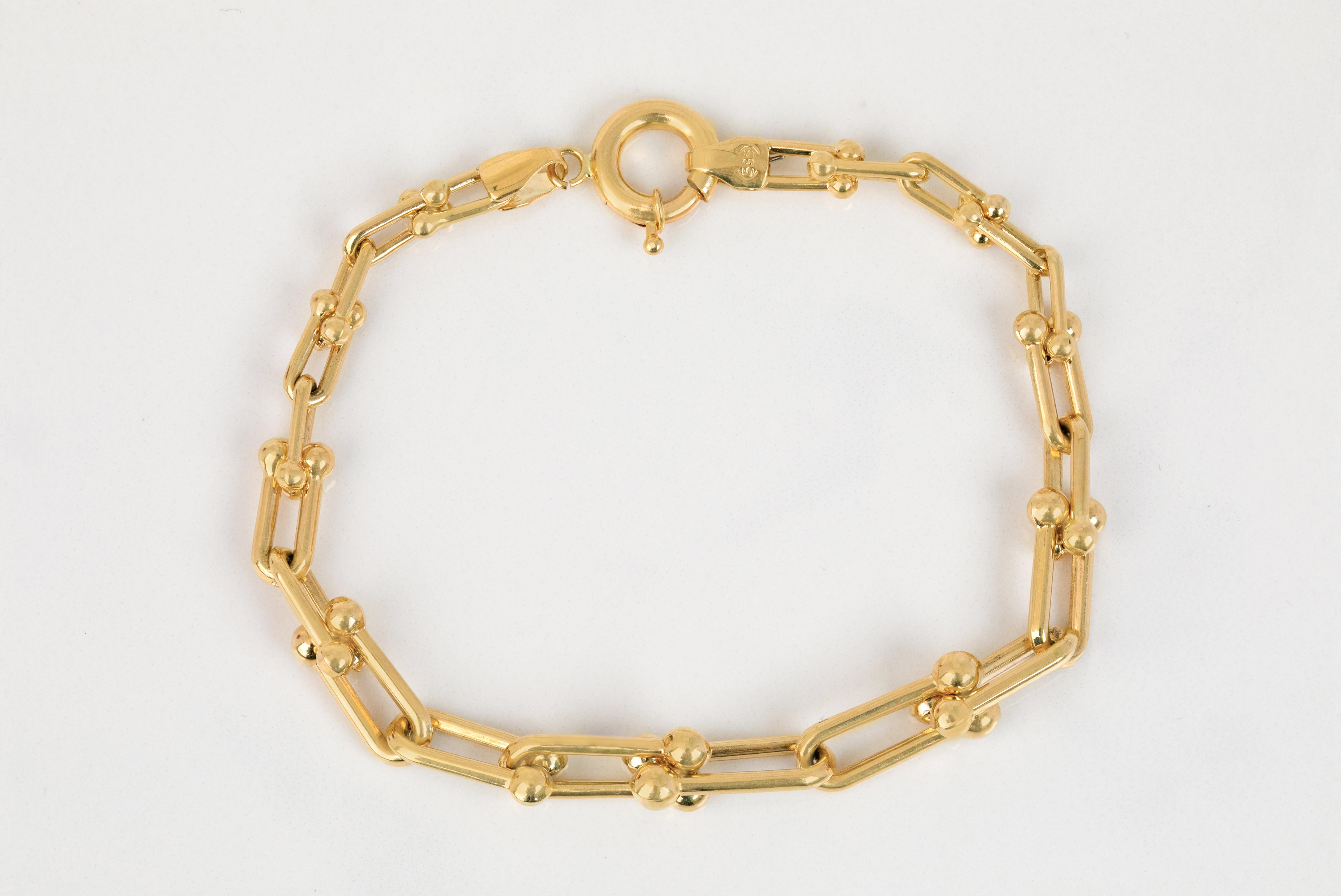 14k Gold Bracelet with Bold Chain, 14k Gold Chain Bracelet, Rectangle Bracelet For Sale 3