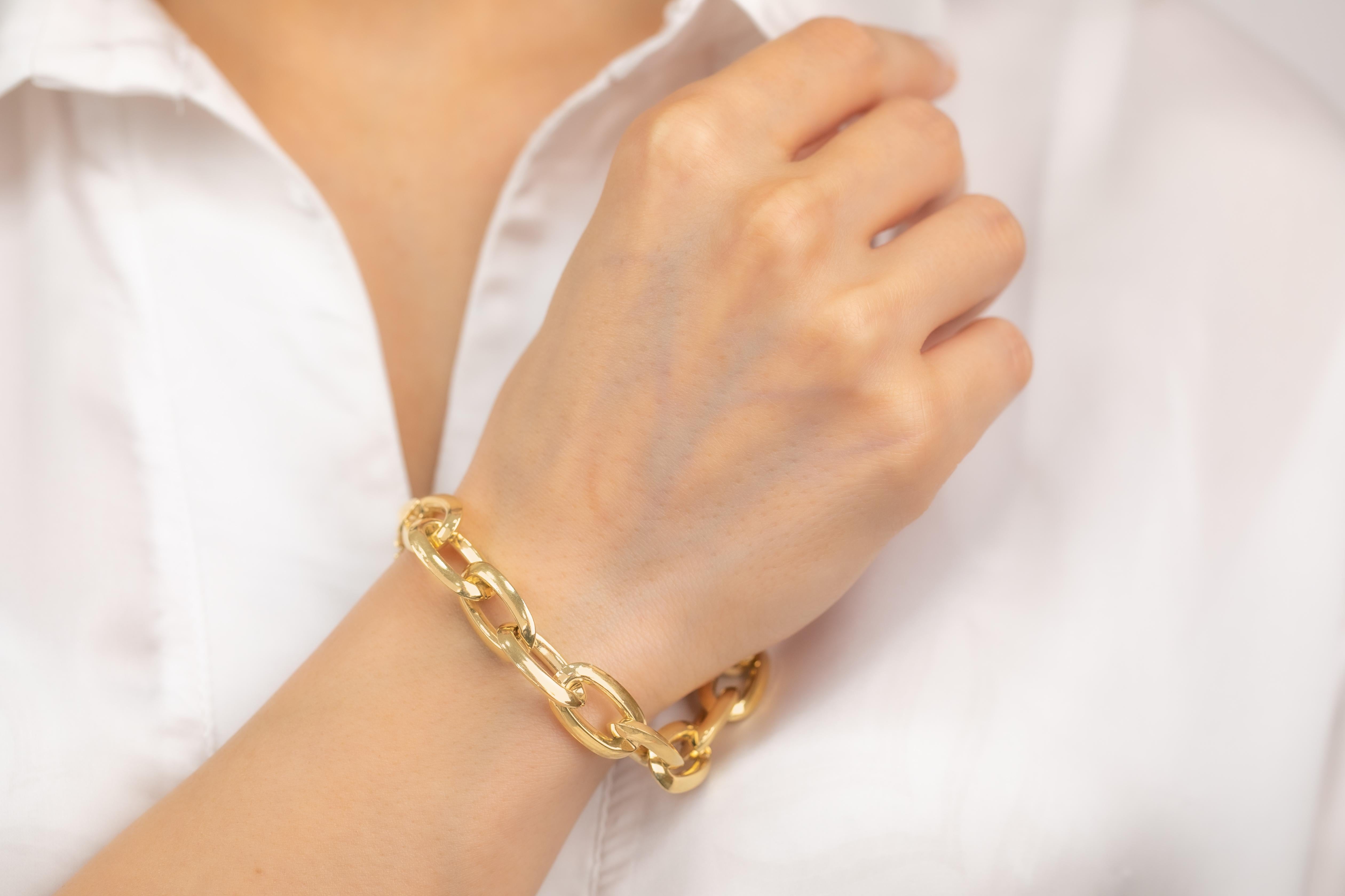 14k Gold Bracelet with Bold Chain, 14k Gold Chain Bracelet, Rectangle Bracelet For Sale 4
