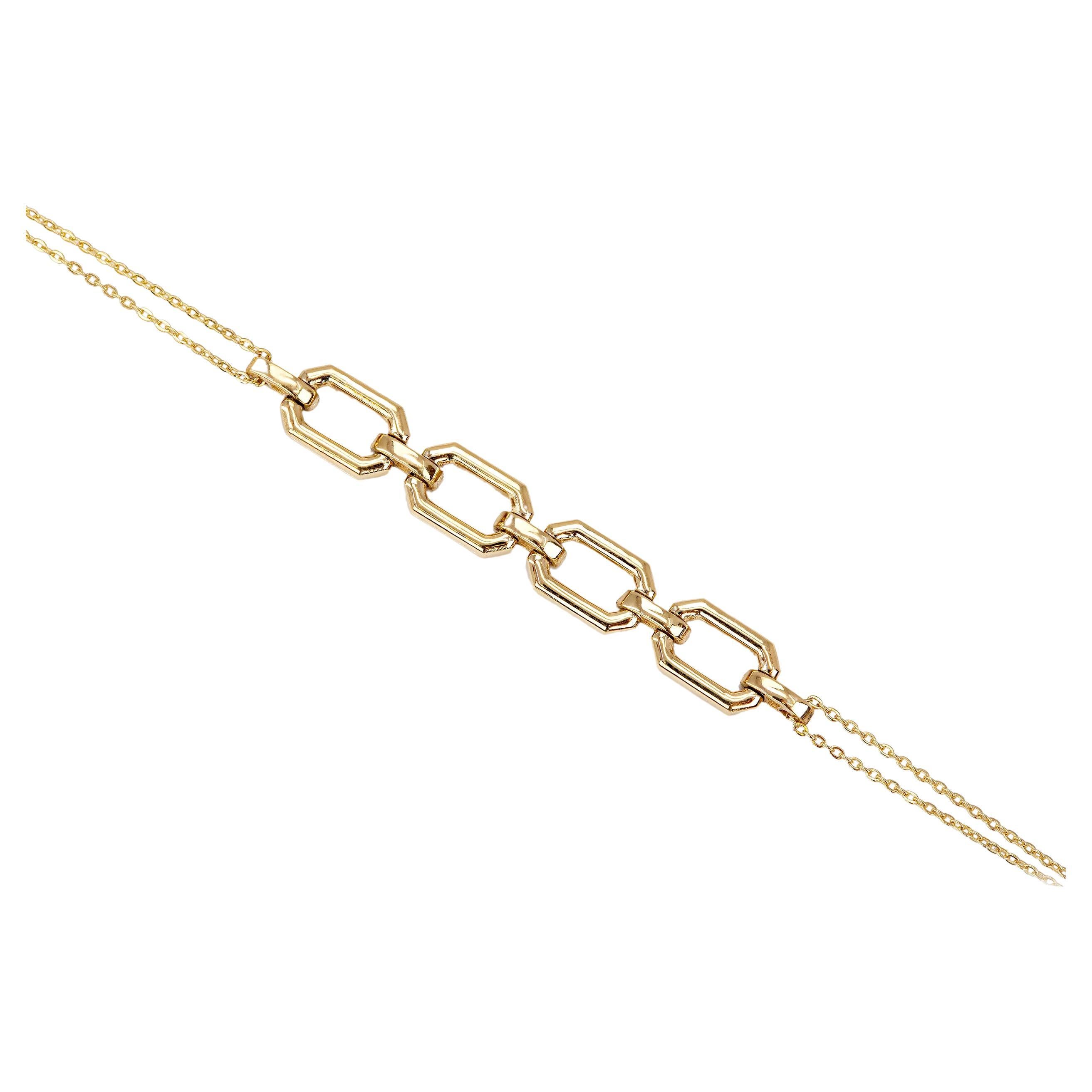 14K Gold Bracelet with Bold Chain, 14k Gold Chain Bracelet, Rectangle Bracelet For Sale