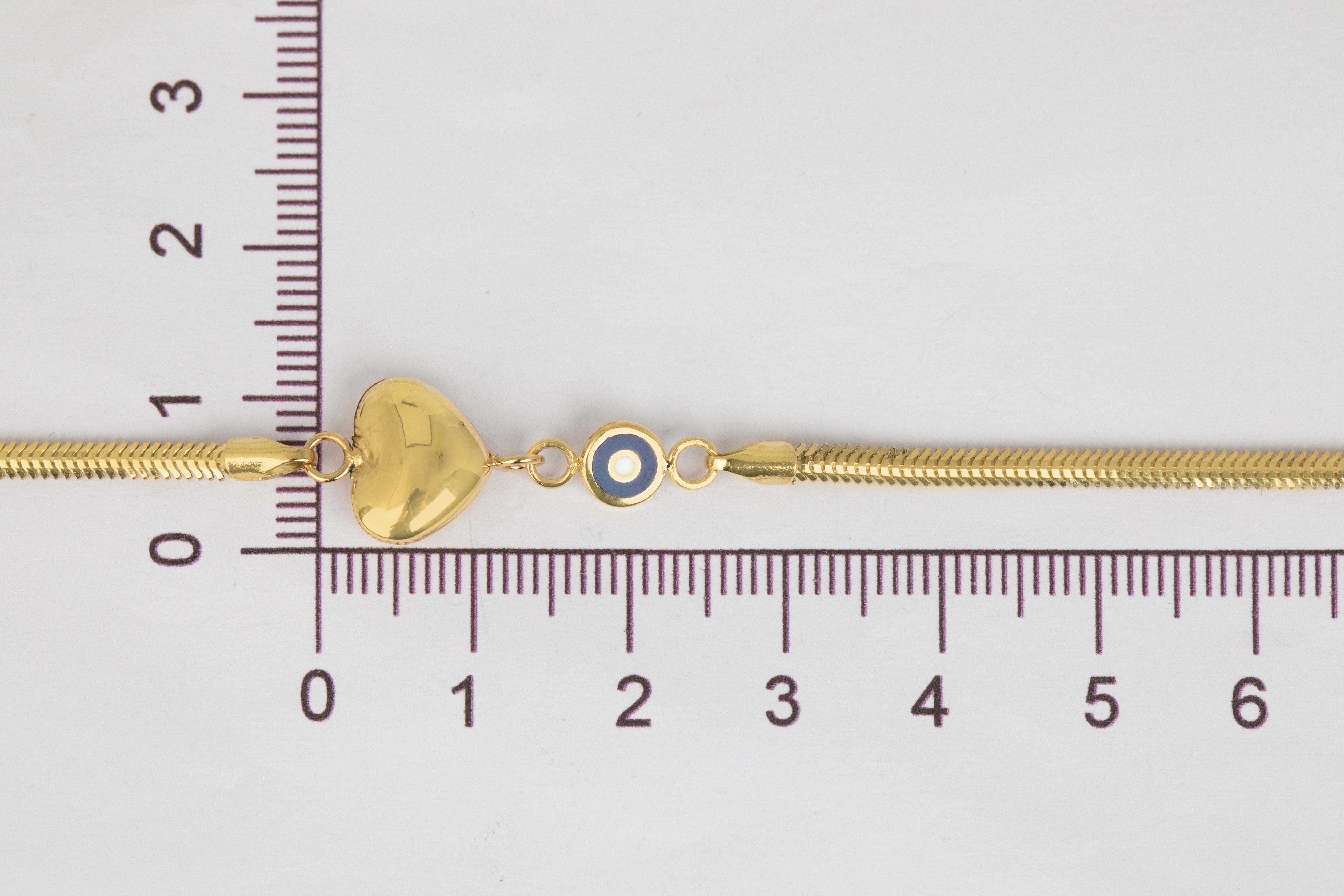 14k Gold Bracelet with Chain Bracelet, 14k Gold Enamel and Heart Symbol Bracelet For Sale 4