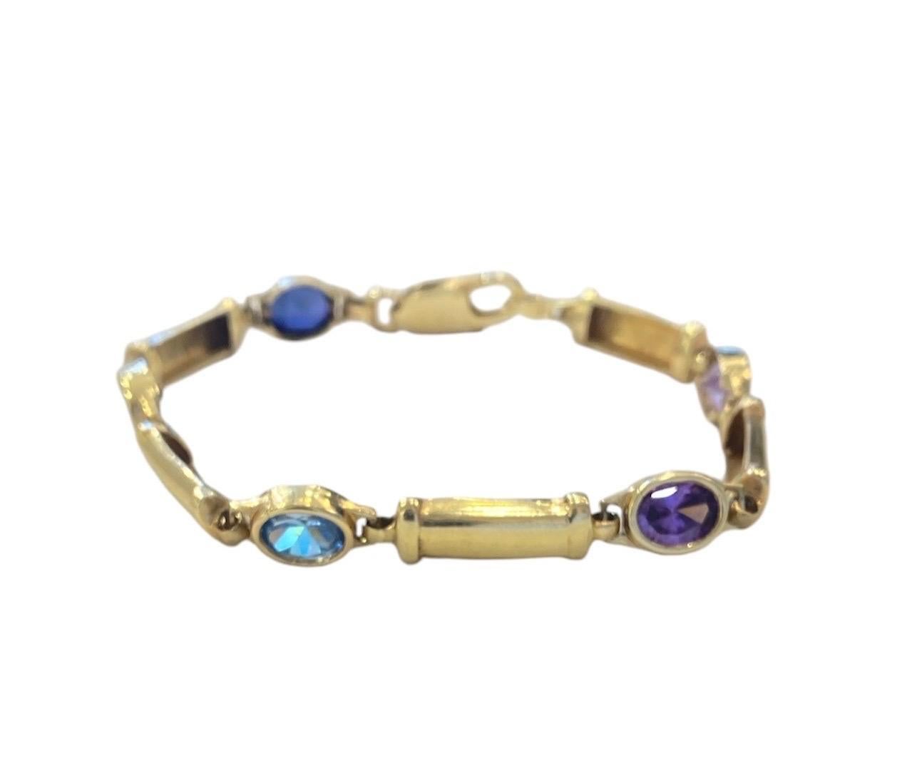 Oval Cut 14K Gold Bracelet WIth Colorful Gem-Stones For Sale