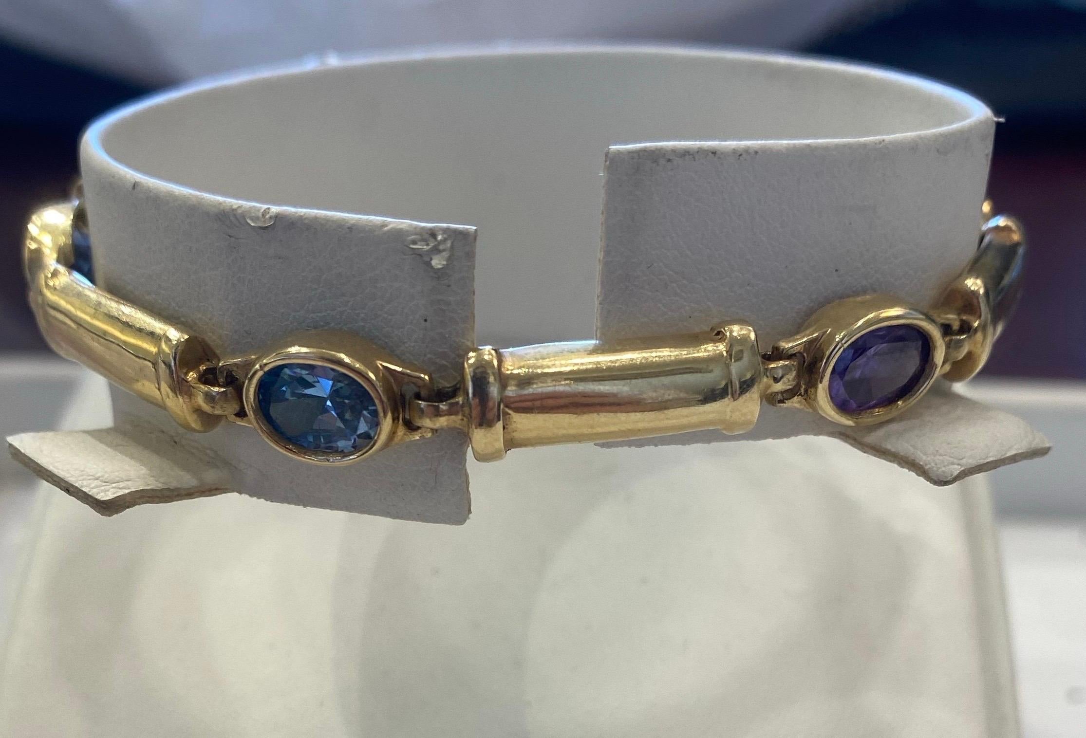 Women's or Men's 14K Gold Bracelet WIth Colorful Gem-Stones For Sale