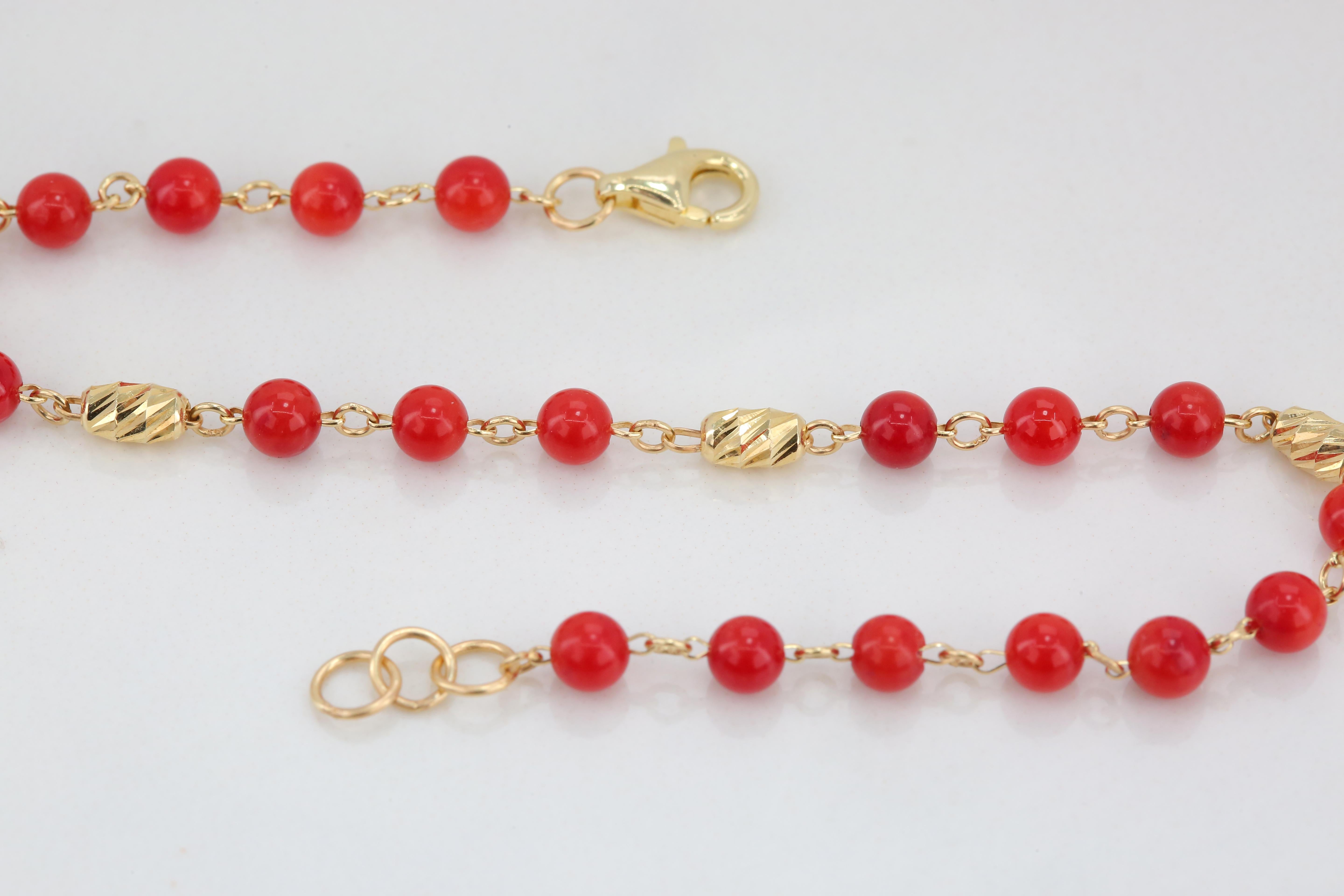 14k gold bracelet with coral stones - 14k gold croal bracelet - Carlos Coral Bracelet delicate bracelet created by hands from chain to the stone shapes. Good ideas of dainty bracelet or stackable bracelet gift for her.

I used coral stones for