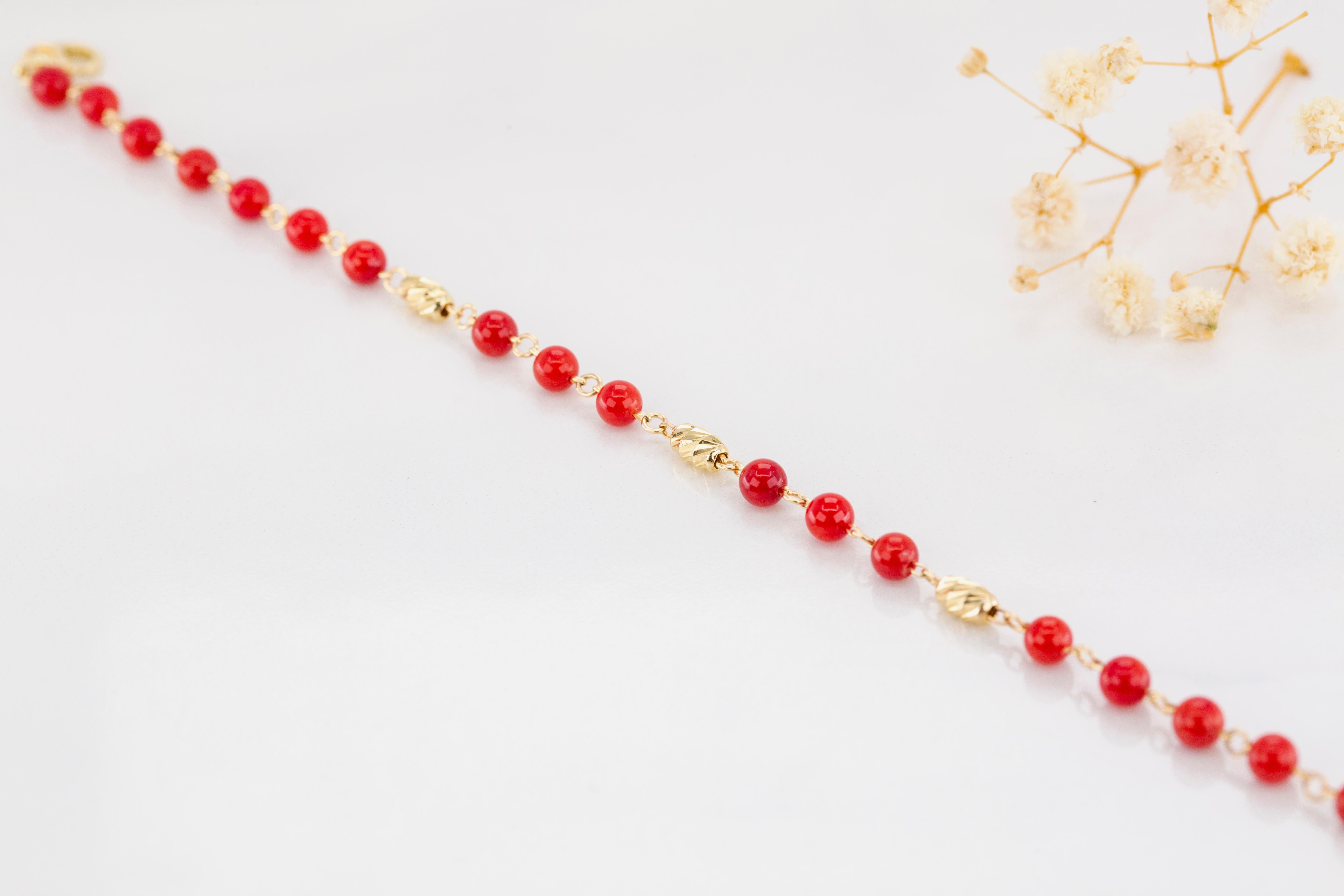 14K Goldarmband mit Koralle, 14k Gold Korallenarmband, Carlos Korallenarmband 2