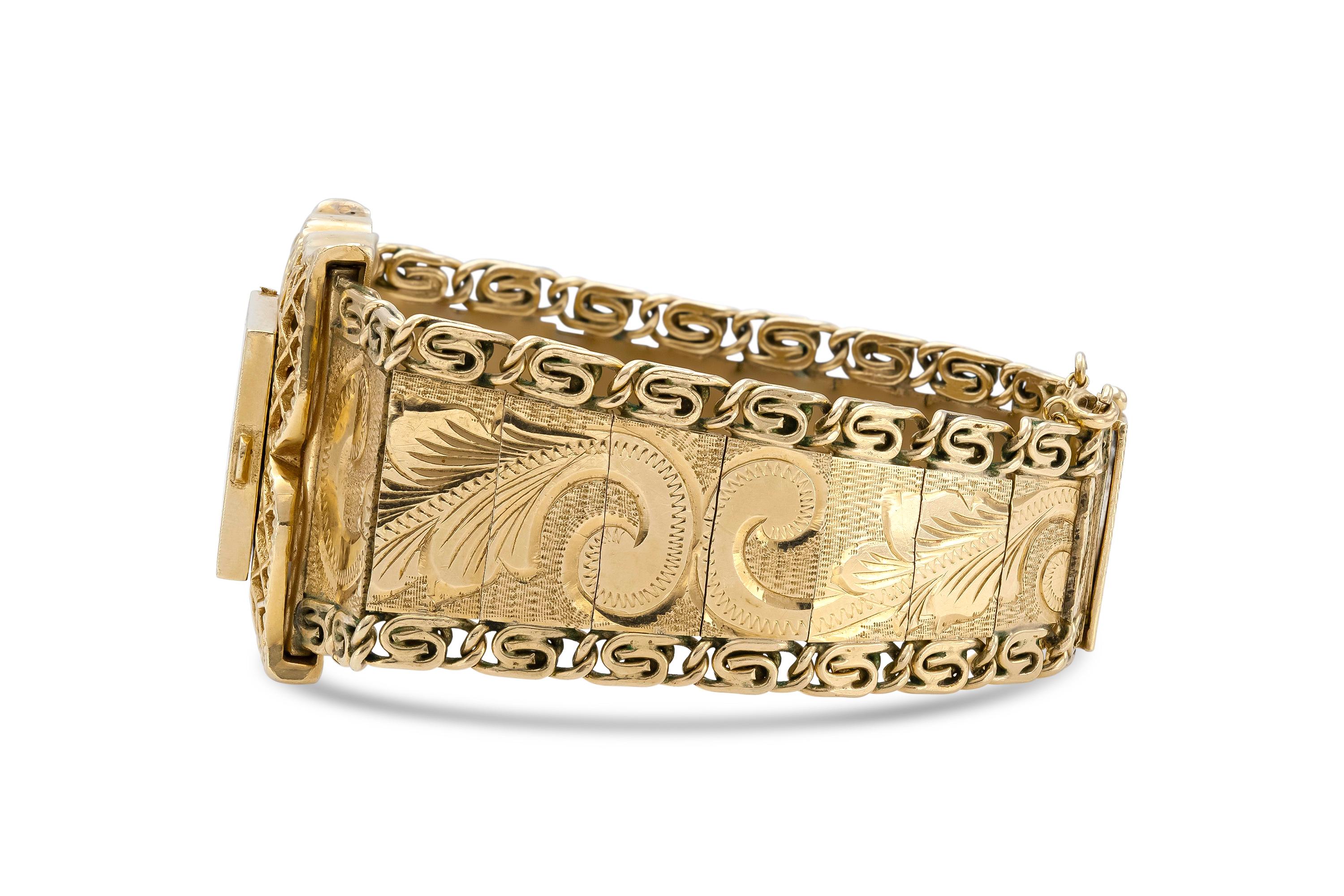 14K Gold-Armband mit versteckter Uhr im Zustand „Gut“ im Angebot in New York, NY