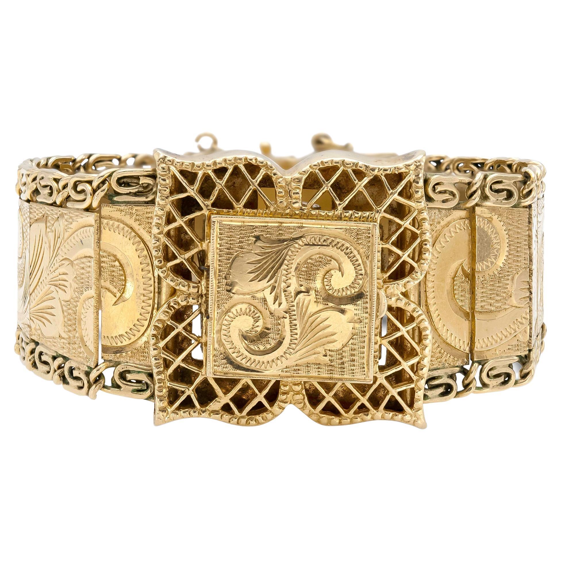 14K Gold Bracelet with Hidden Watch For Sale