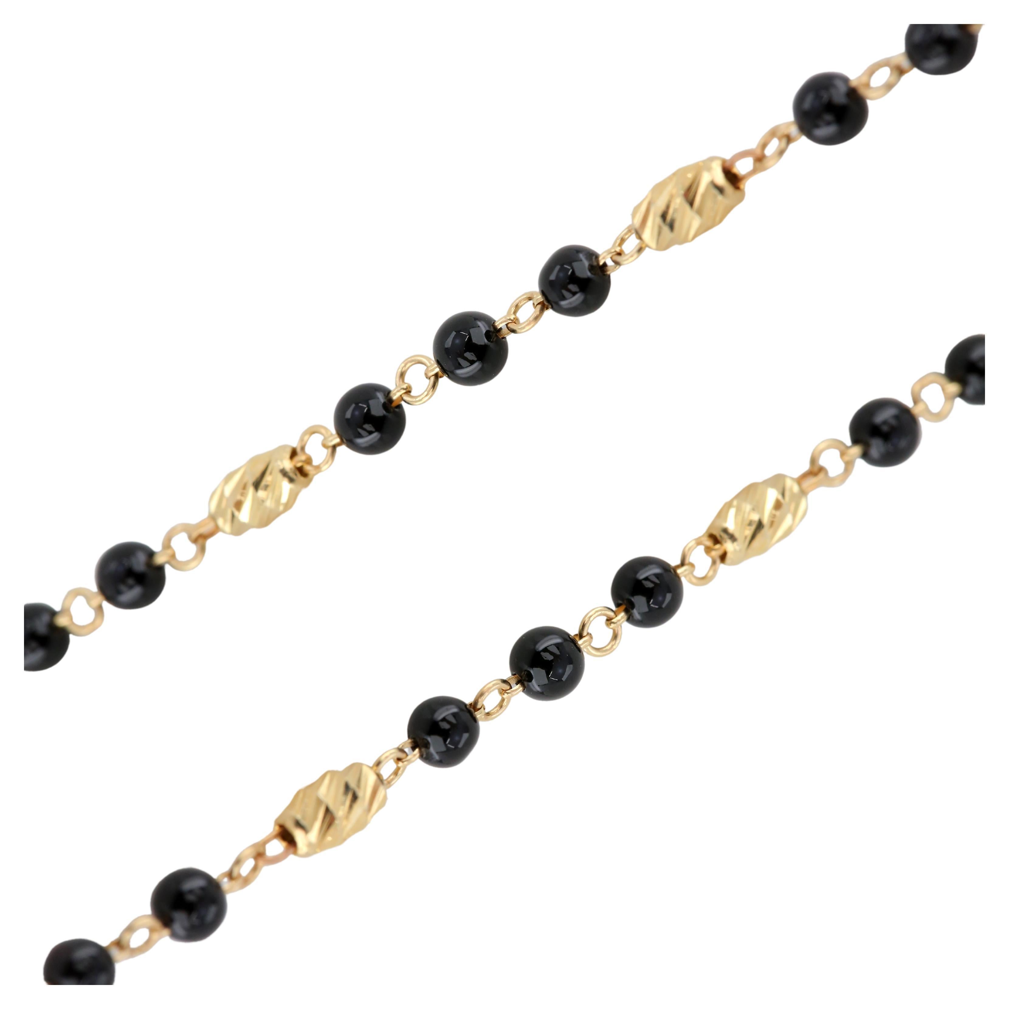 14K Gold Bracelet with Onyx, 14k Gold Onyx Bracelet, Onyx Bracelet For Sale