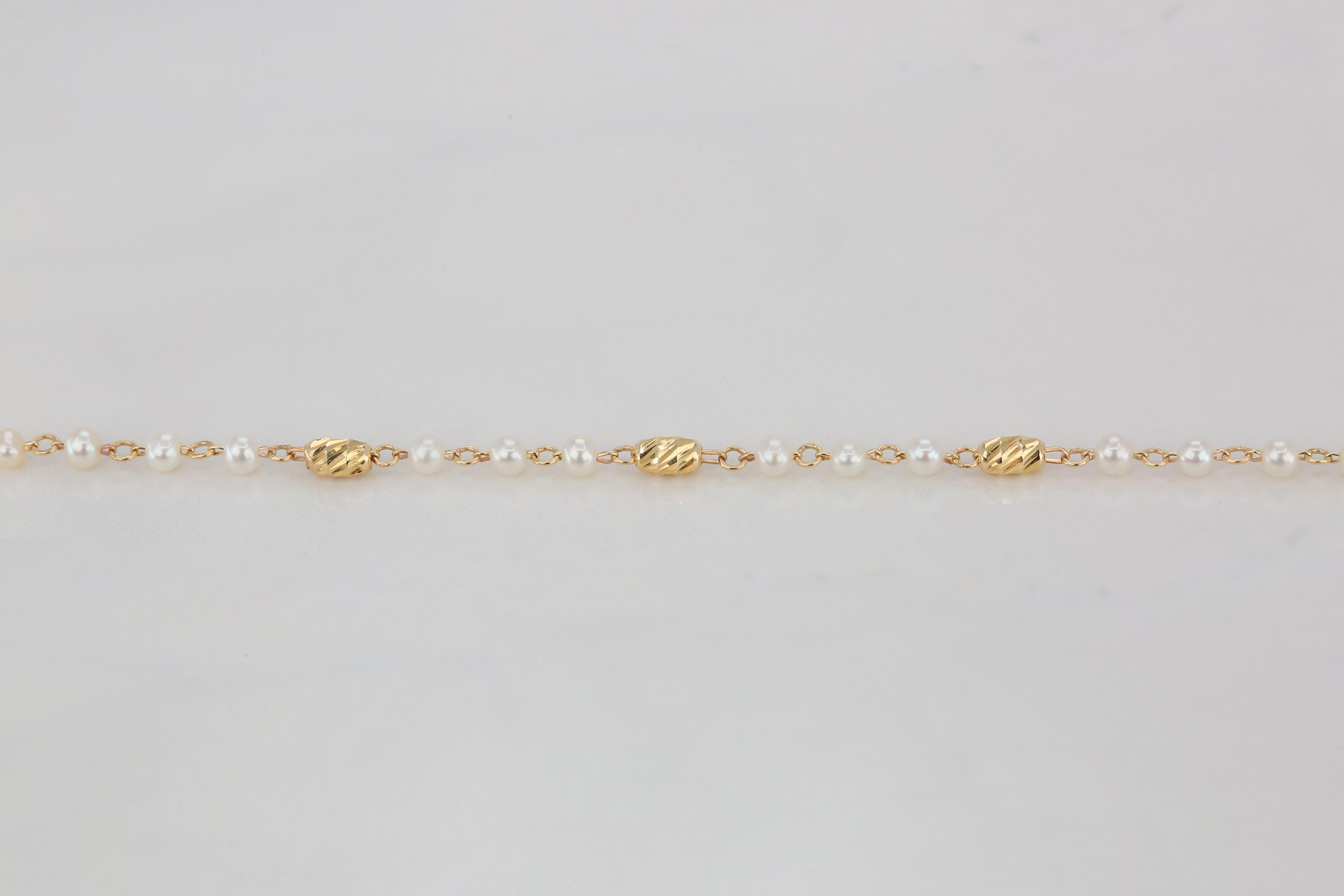 Bracelet en or 14 carats avec perles, bracelet de perles en or 14 carats, bracelet de perles Carlos en vente 7