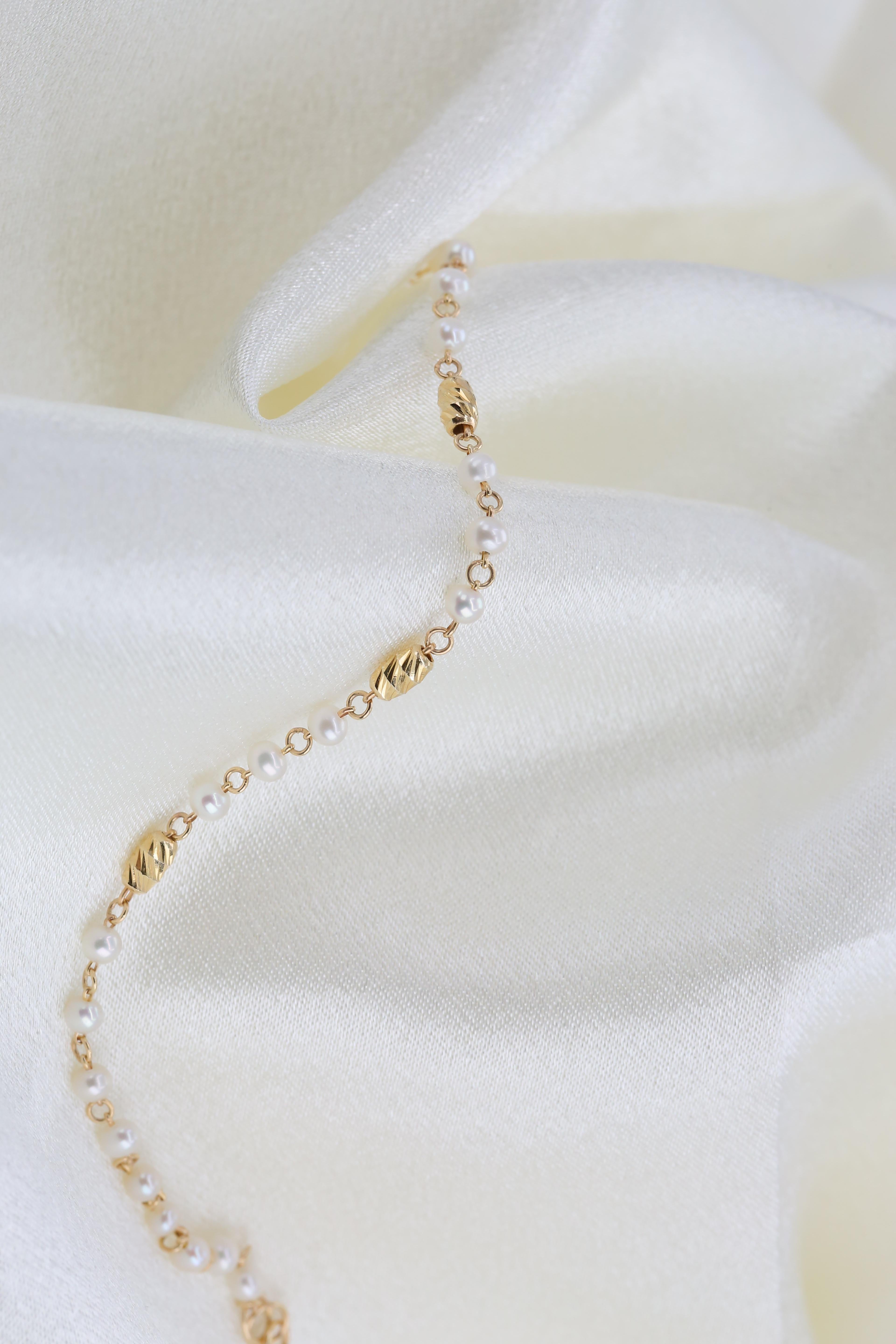 Bracelet en or 14 carats avec perles, bracelet de perles en or 14 carats, bracelet de perles Carlos en vente 3