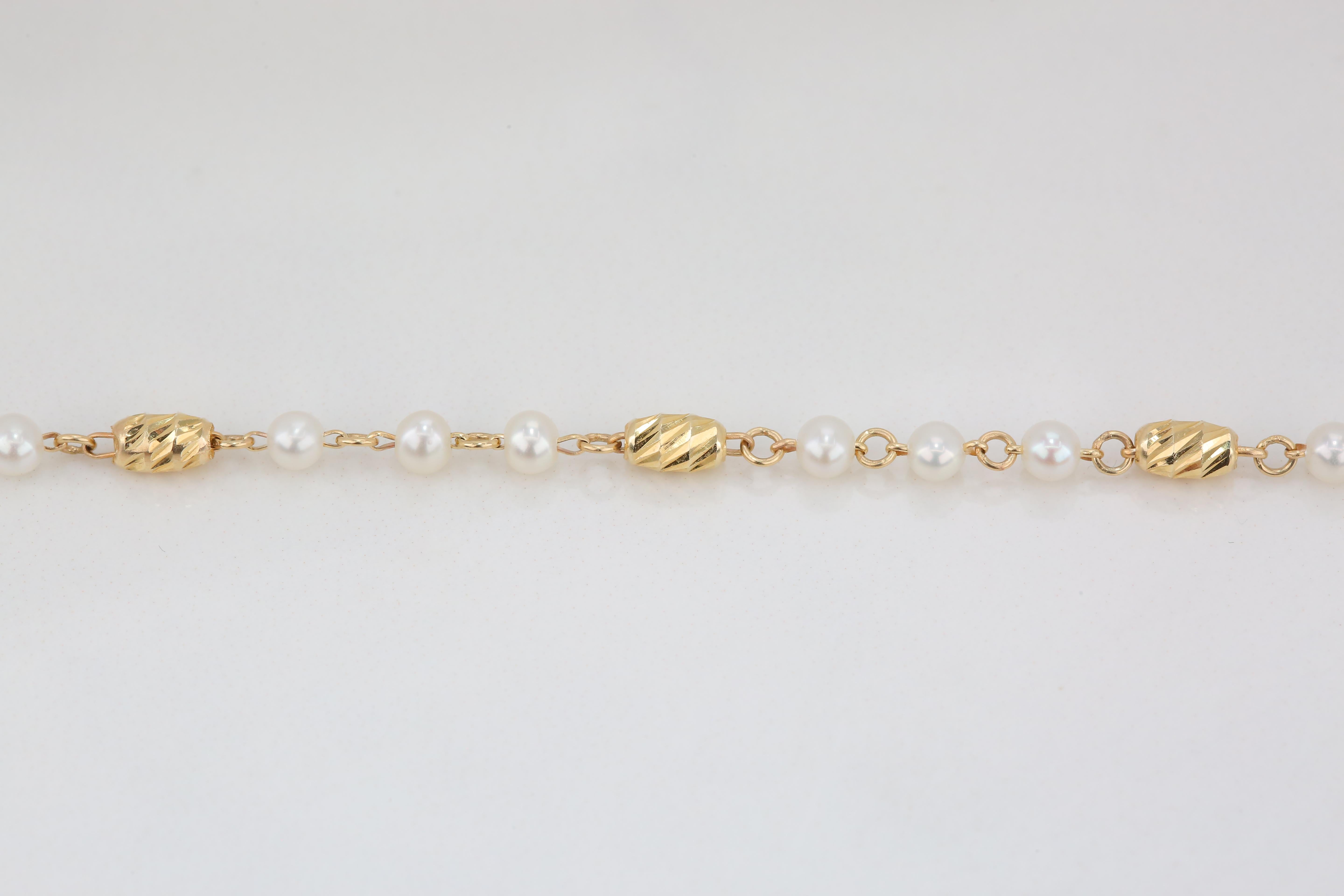 Bracelet en or 14 carats avec perles, bracelet de perles en or 14 carats, bracelet de perles Carlos en vente 4