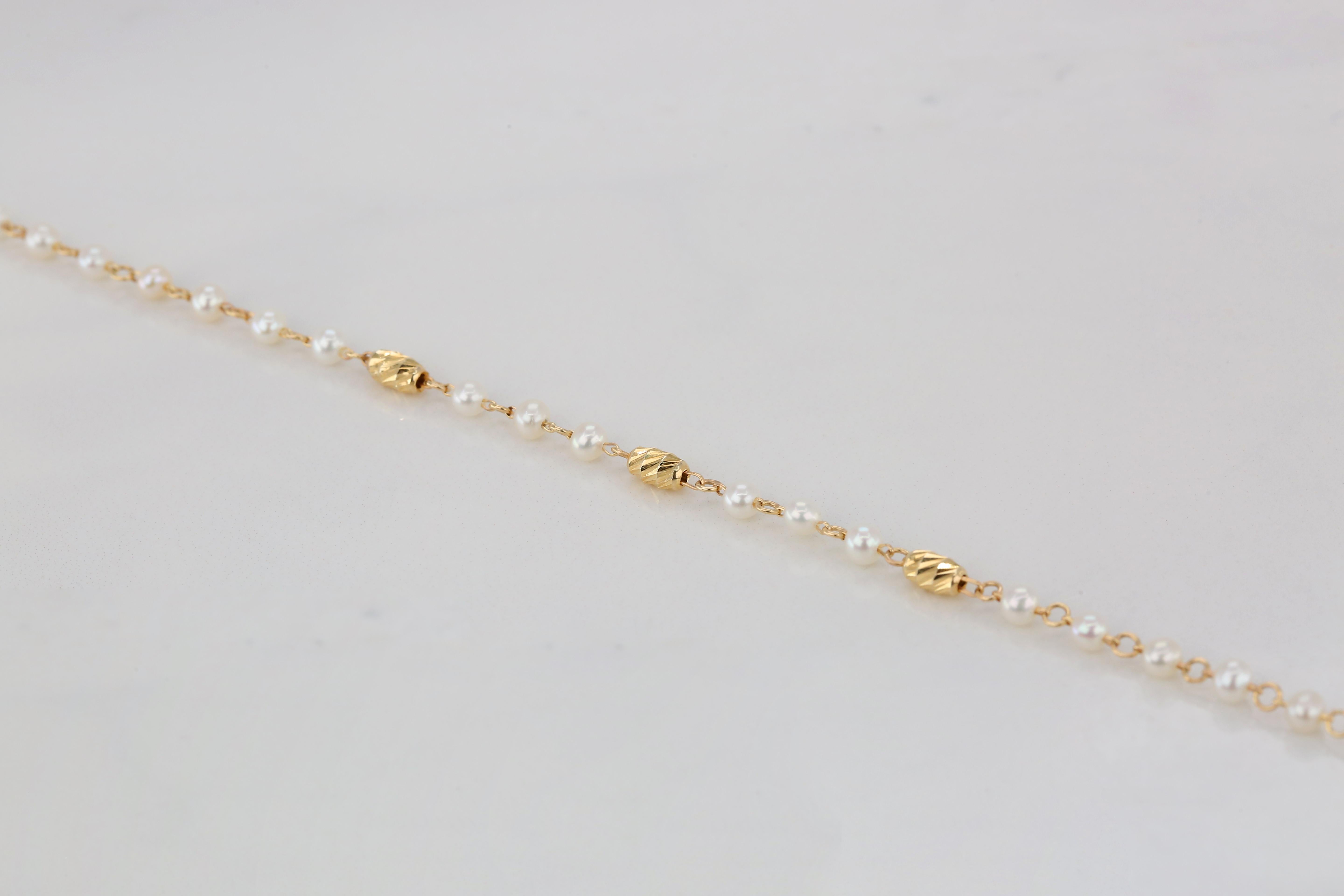 Bracelet en or 14 carats avec perles, bracelet de perles en or 14 carats, bracelet de perles Carlos en vente 5