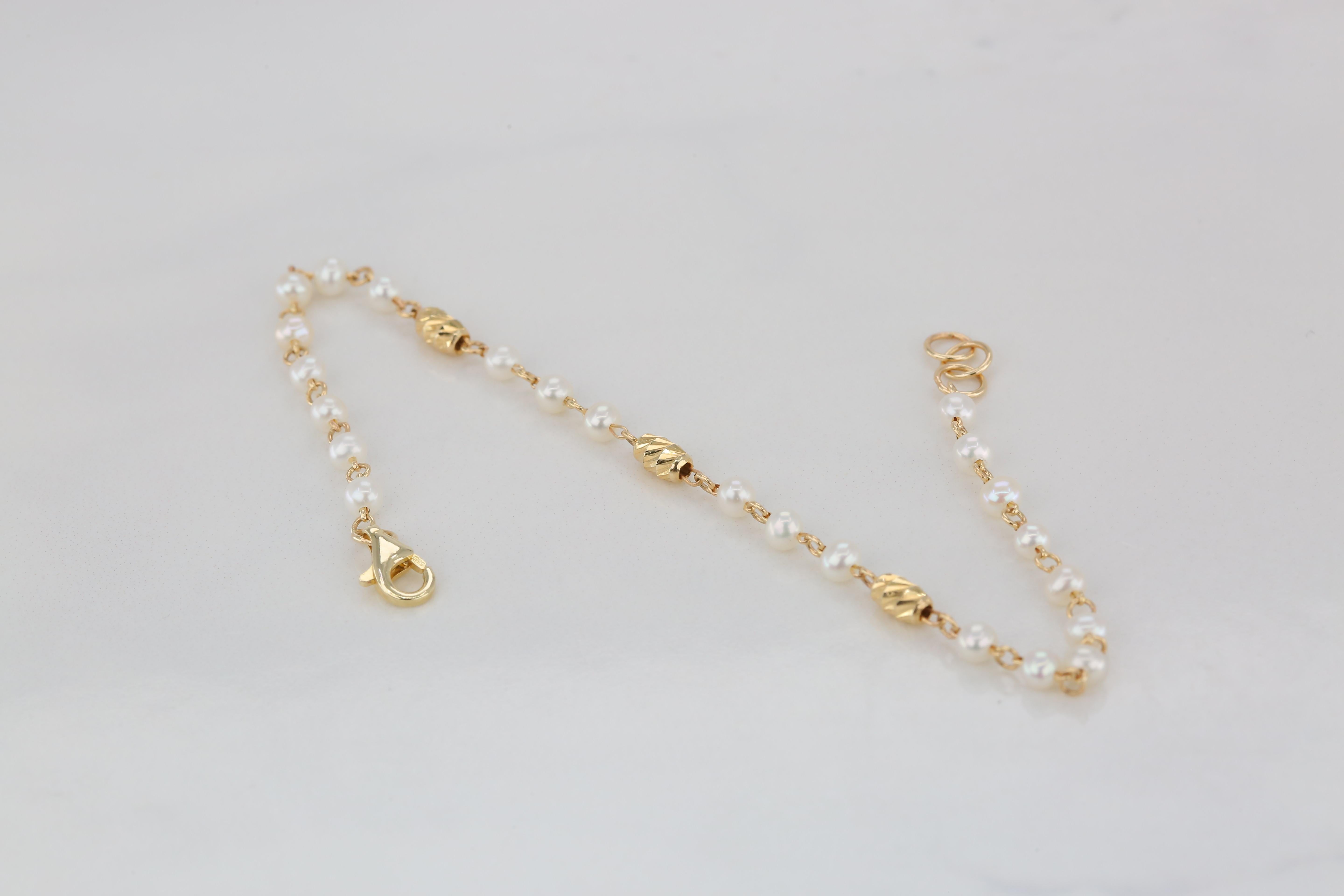 Bracelet en or 14 carats avec perles, bracelet de perles en or 14 carats, bracelet de perles Carlos en vente 6