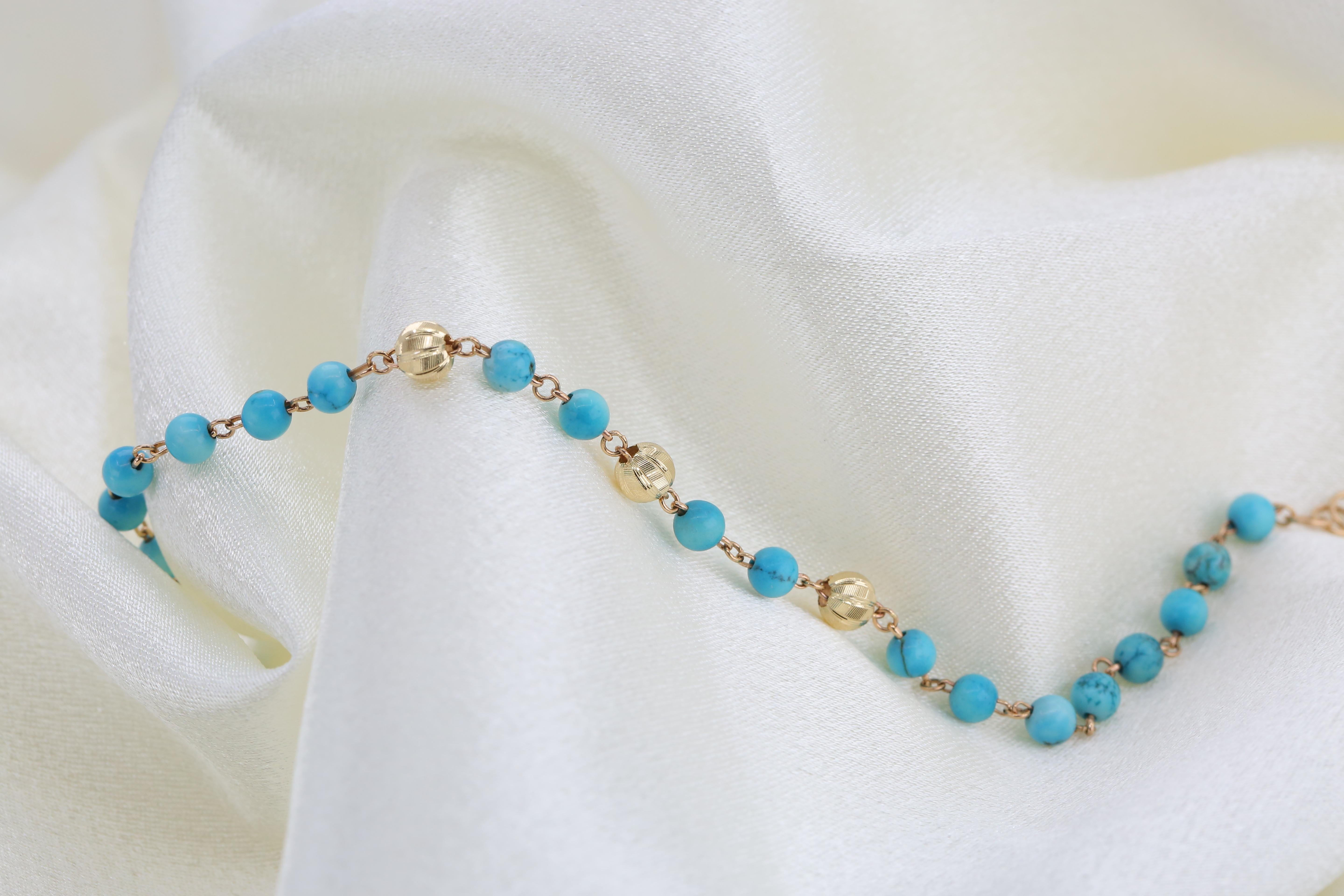 14K Gold Bracelet with Turquoise, 14k Gold Turquois Bracelet, Turquoise Bracelet For Sale 4