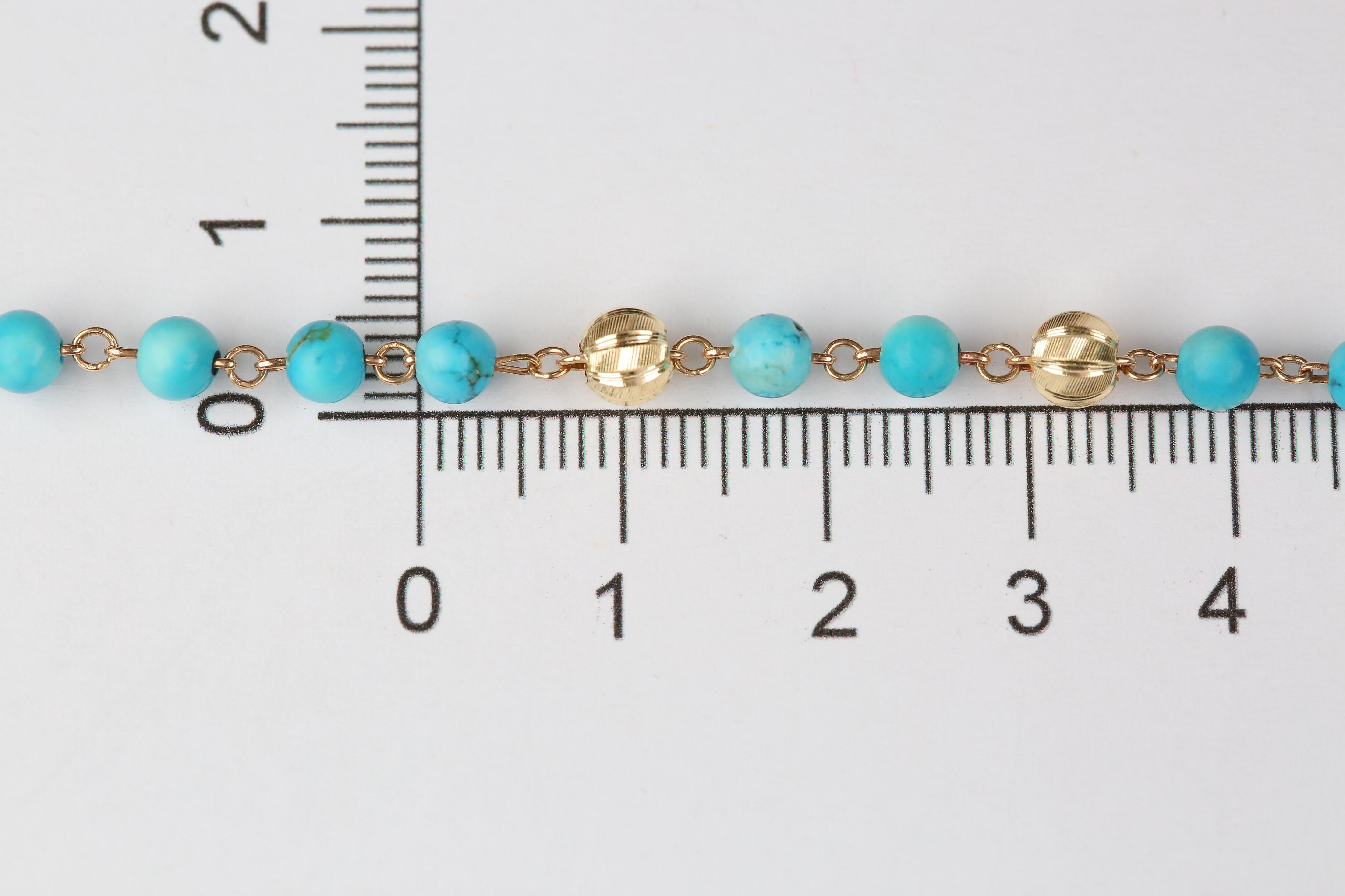 14K Gold Bracelet with Turquoise, 14k Gold Turquois Bracelet, Turquoise Bracelet For Sale 6