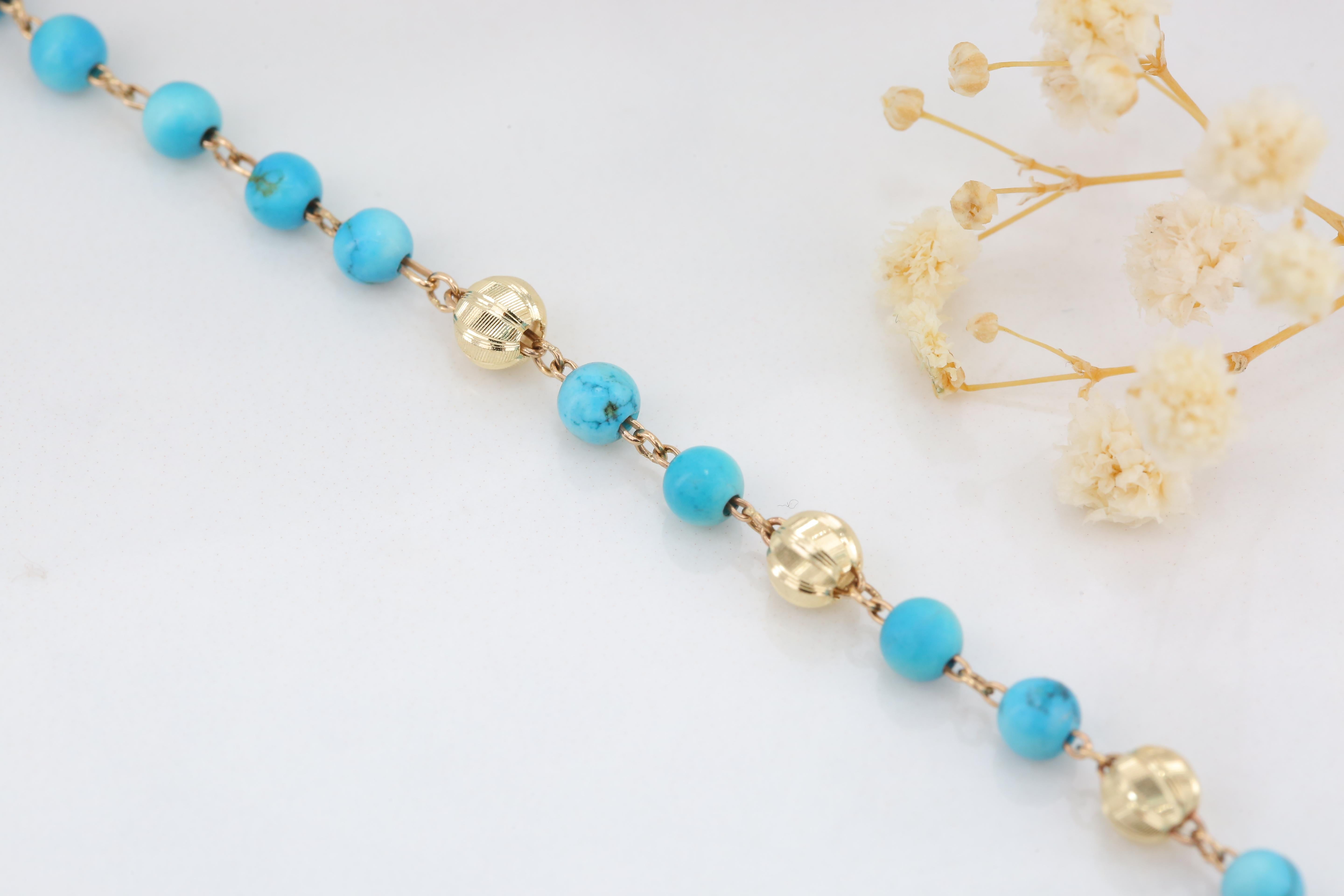 14K Gold Bracelet with Turquoise, 14k Gold Turquois Bracelet, Turquoise Bracelet For Sale 2