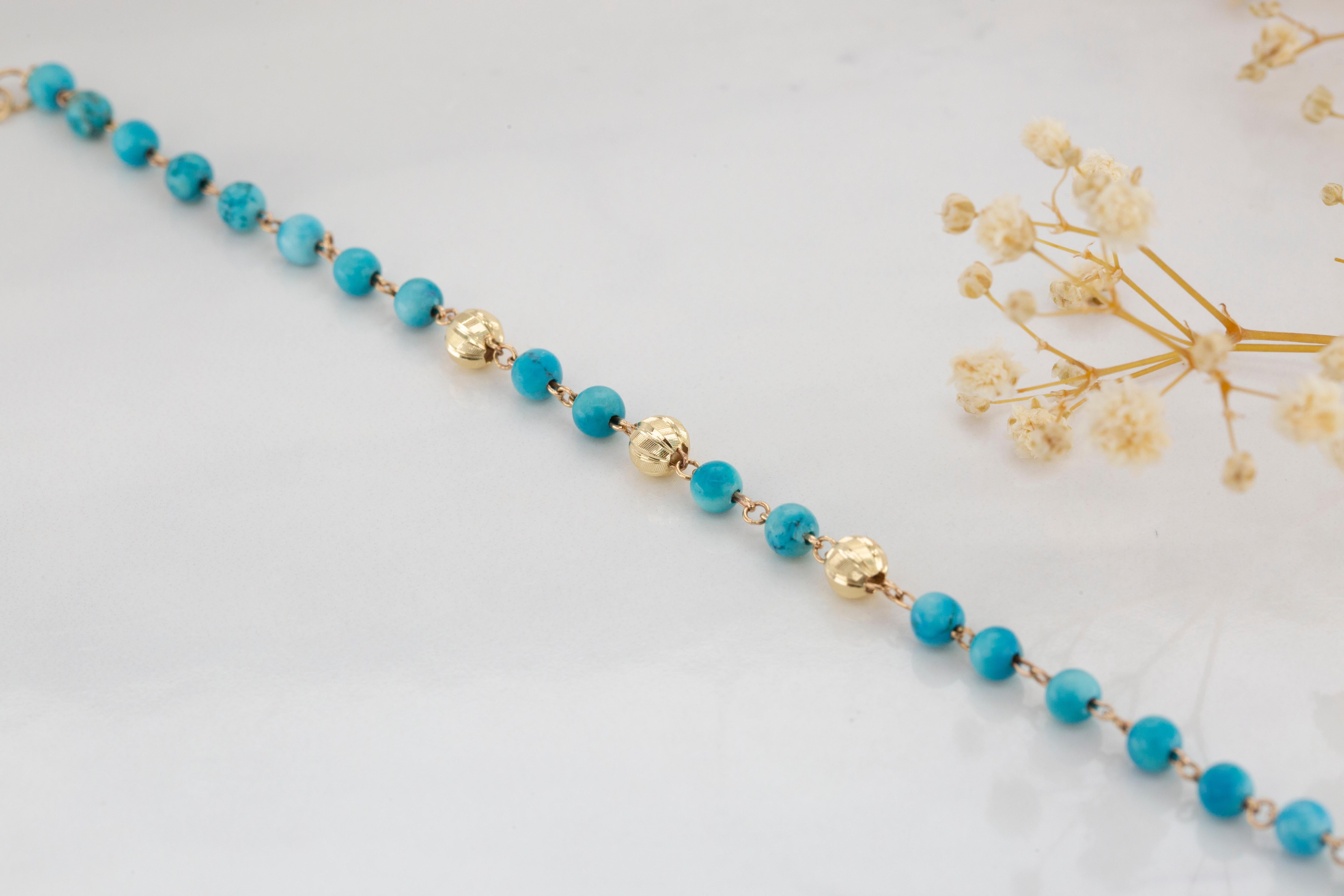 14K Gold Bracelet with Turquoise, 14k Gold Turquois Bracelet, Turquoise Bracelet For Sale 3