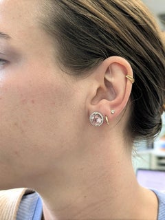 14K Gold Brazilian Morganite Earrings with Natural Diamonds Halo Round 8.5mm