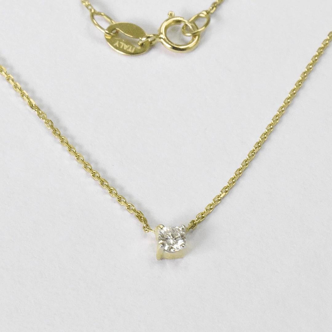 Modern 14k Gold Brilliant Cut Round Solitaire Diamond Bridal Necklace For Sale