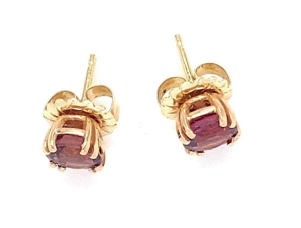 Modern 14k Gold & Brilliant Pink Tourmaline Stud Earrings, Screw Backs For Sale